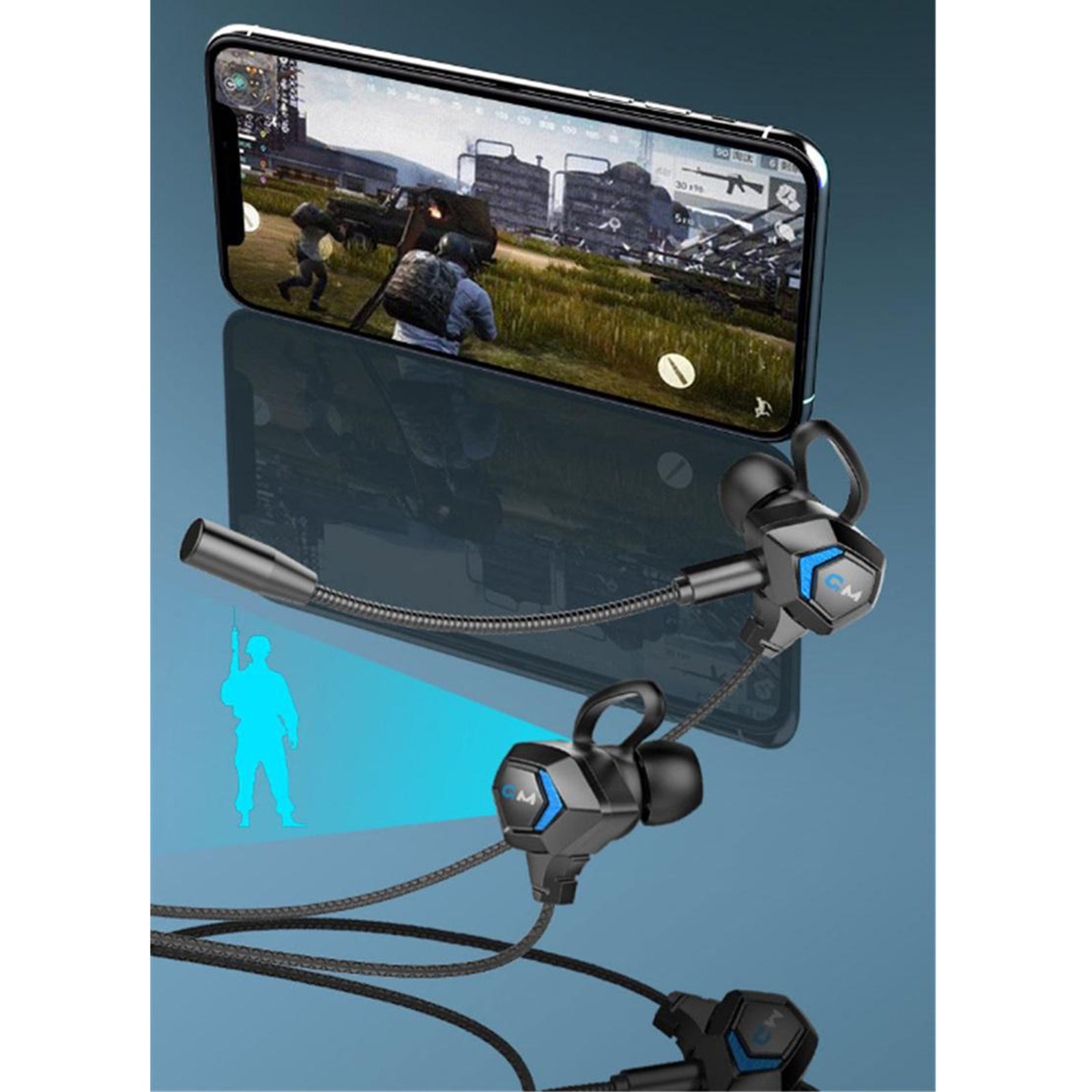 E-Sport Wired In-Ear Gaming Earphone with Adjustable Mic for Xbox, Laptop, Blue