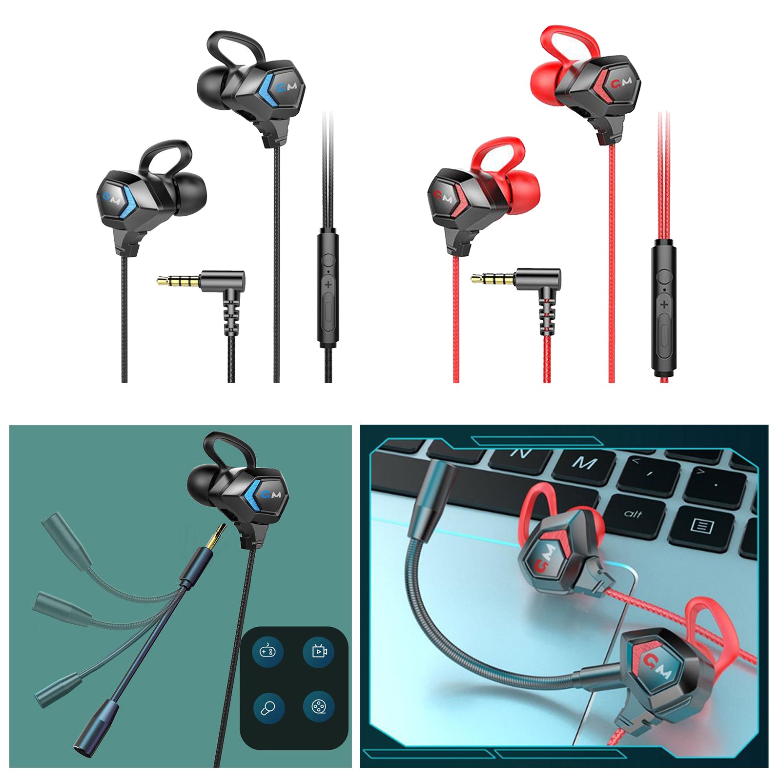 E-Sport Wired In-Ear Gaming Earphone with Adjustable Mic for Xbox, Laptop, Blue