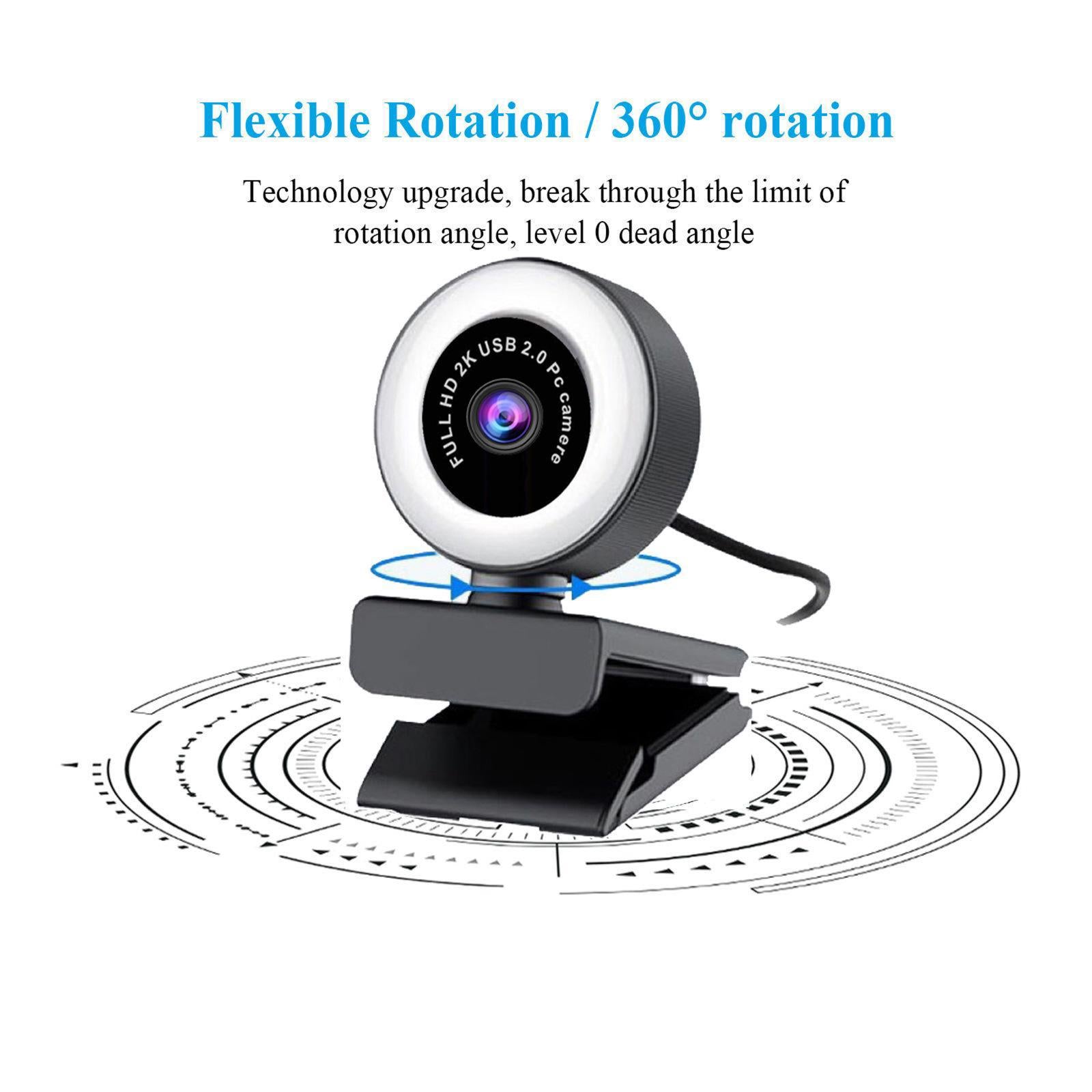 HD USB Webcam Video Record for PC Streaming with Microphone Ring Light 1080P