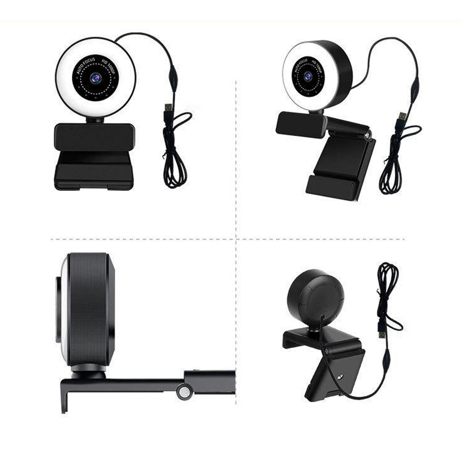 HD USB Webcam Video Record for PC Streaming with Microphone Ring Light 1080P