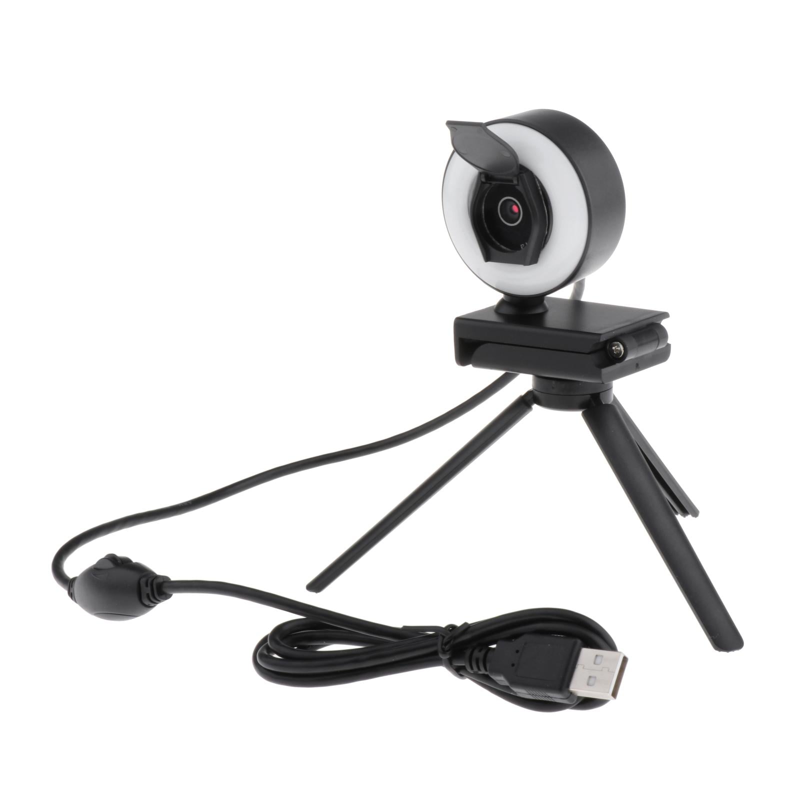 HD USB Webcam Video Record for PC Streaming with Microphone Ring Light 2K