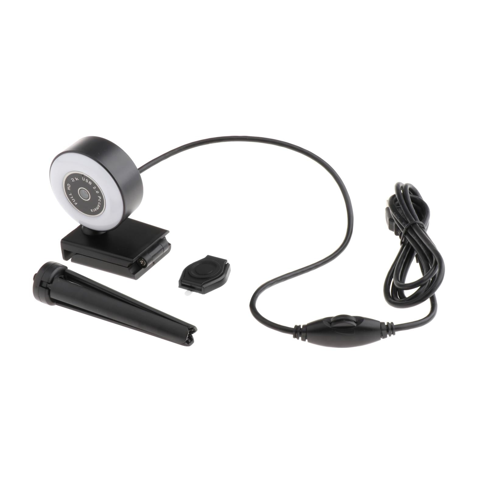 HD USB Webcam Video Record for PC Streaming with Microphone Ring Light 2K