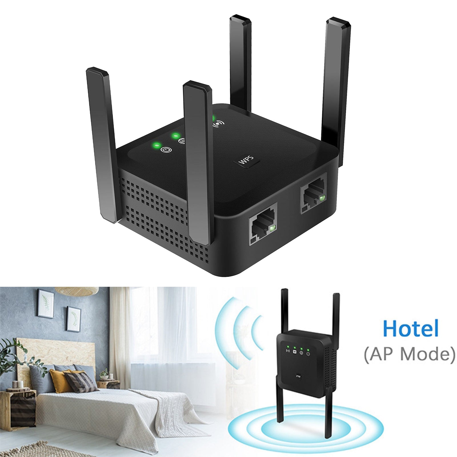 1200Mbps 2.4+5Ghz Wifi Extender Repeater Amplifer Signal Booster Black EU