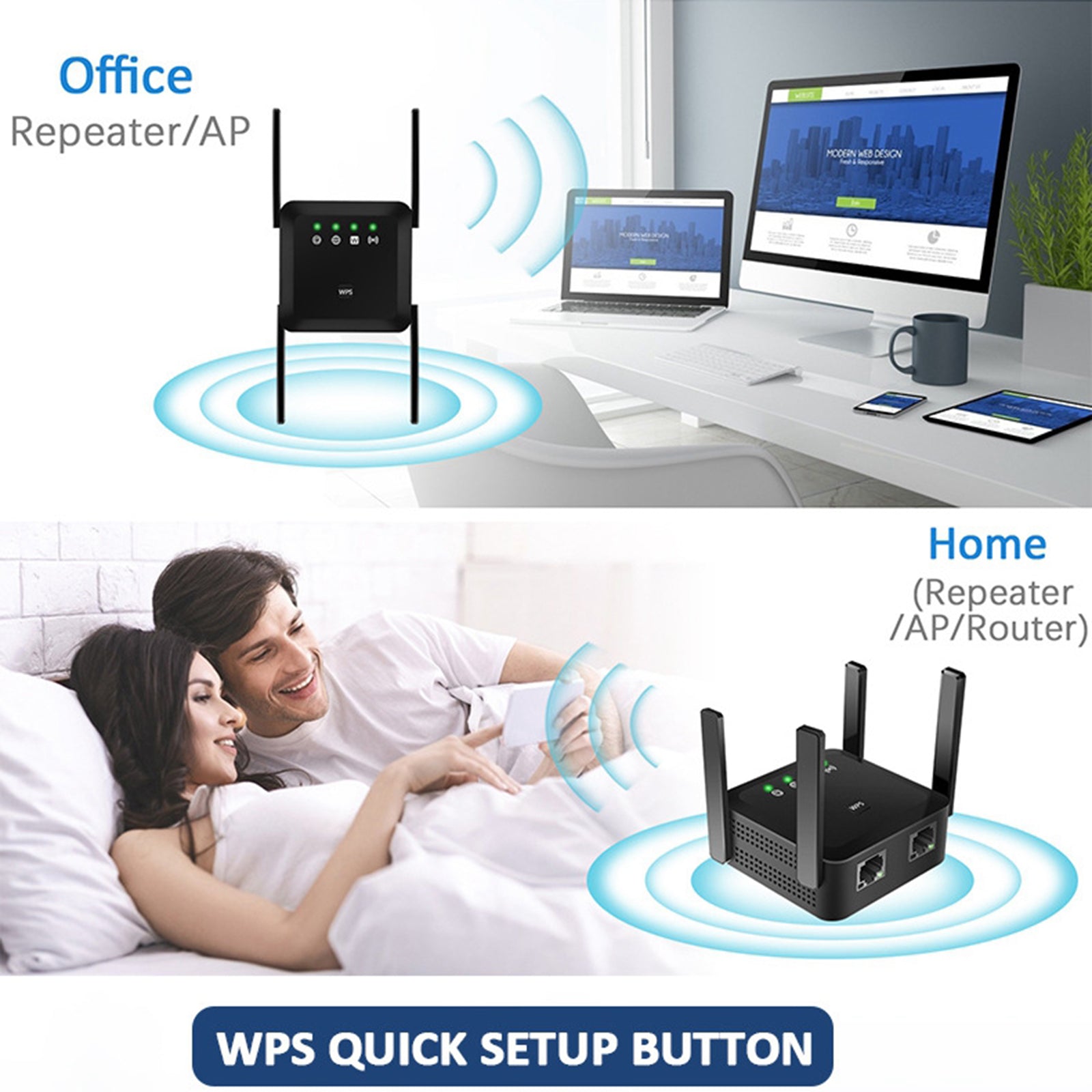 1200Mbps 2.4+5Ghz Wifi Extender Repeater Amplifer Signal Booster Black EU