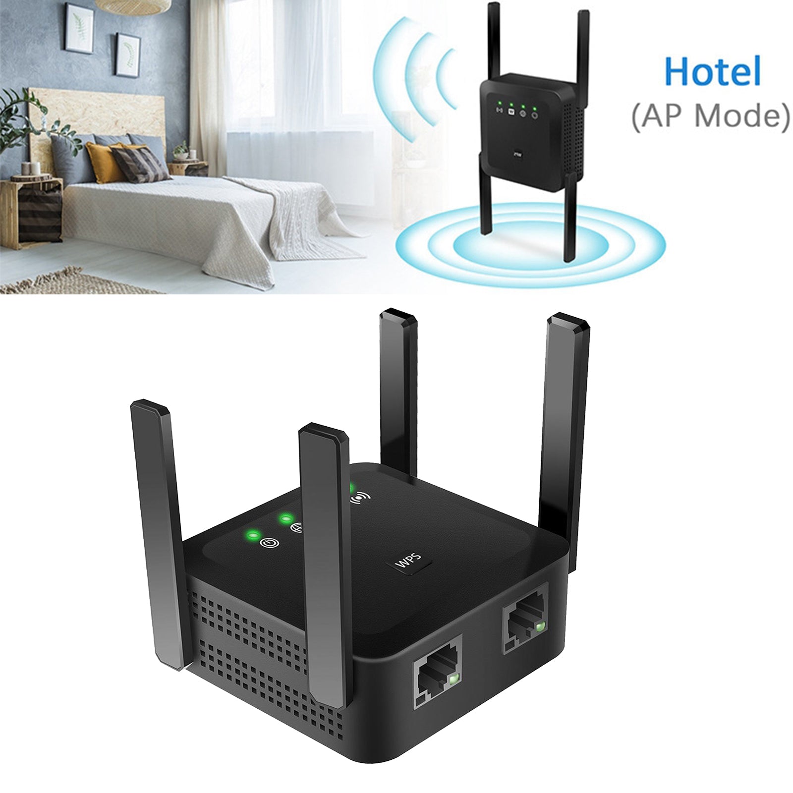 1200Mbps 2.4+5Ghz Wifi Extender Repeater Amplifer Signal Booster Black EU