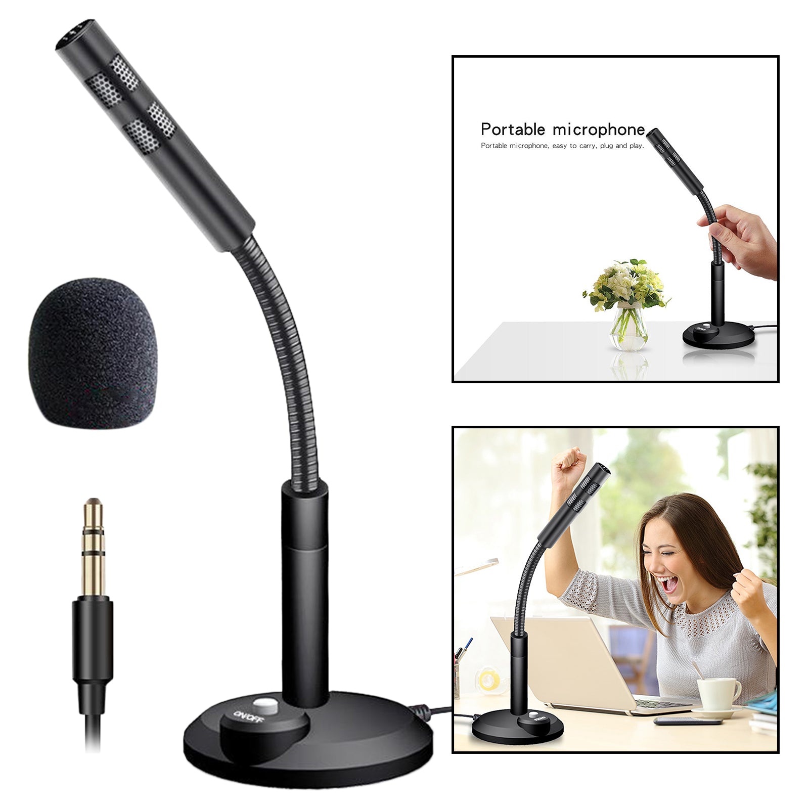 USB/3.5mm Mini Condenser Microphone Mic for PC Computer F11 Black 3.5mm