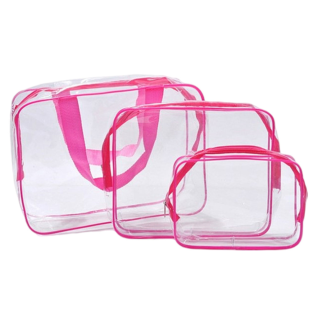 3 Pcs Waterproof Transparent Cosmetic Bags Storage Pouch Makeup Bag Rose Red