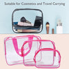 3 Pcs Waterproof Transparent Cosmetic Bags Storage Pouch Makeup Bag Rose Red