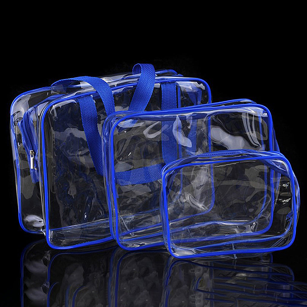 3 Pcs Waterproof Transparent Cosmetic Bags Storage Pouch Makeup Bag Blue