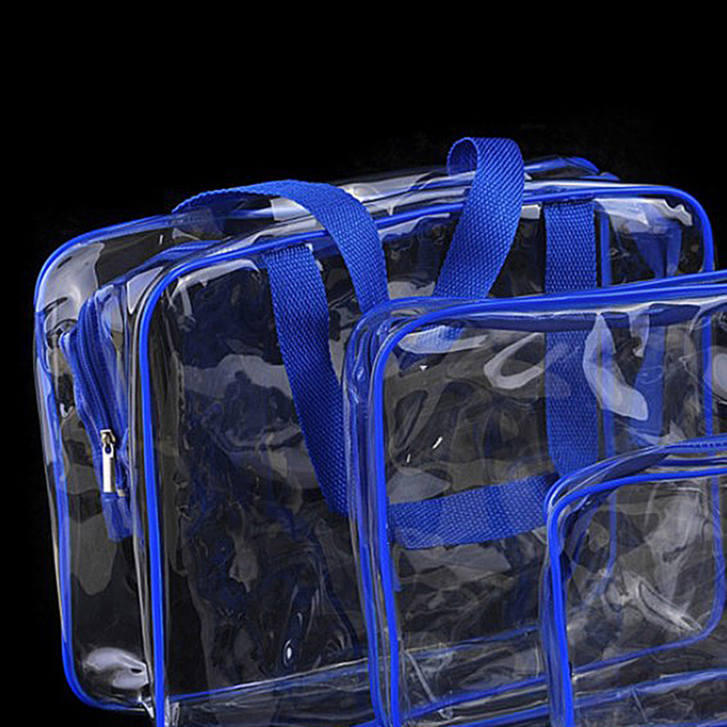 3 Pcs Waterproof Transparent Cosmetic Bags Storage Pouch Makeup Bag Blue