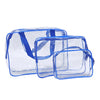 3 Pcs Waterproof Transparent Cosmetic Bags Storage Pouch Makeup Bag Blue