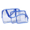 3 Pcs Waterproof Transparent Cosmetic Bags Storage Pouch Makeup Bag Blue