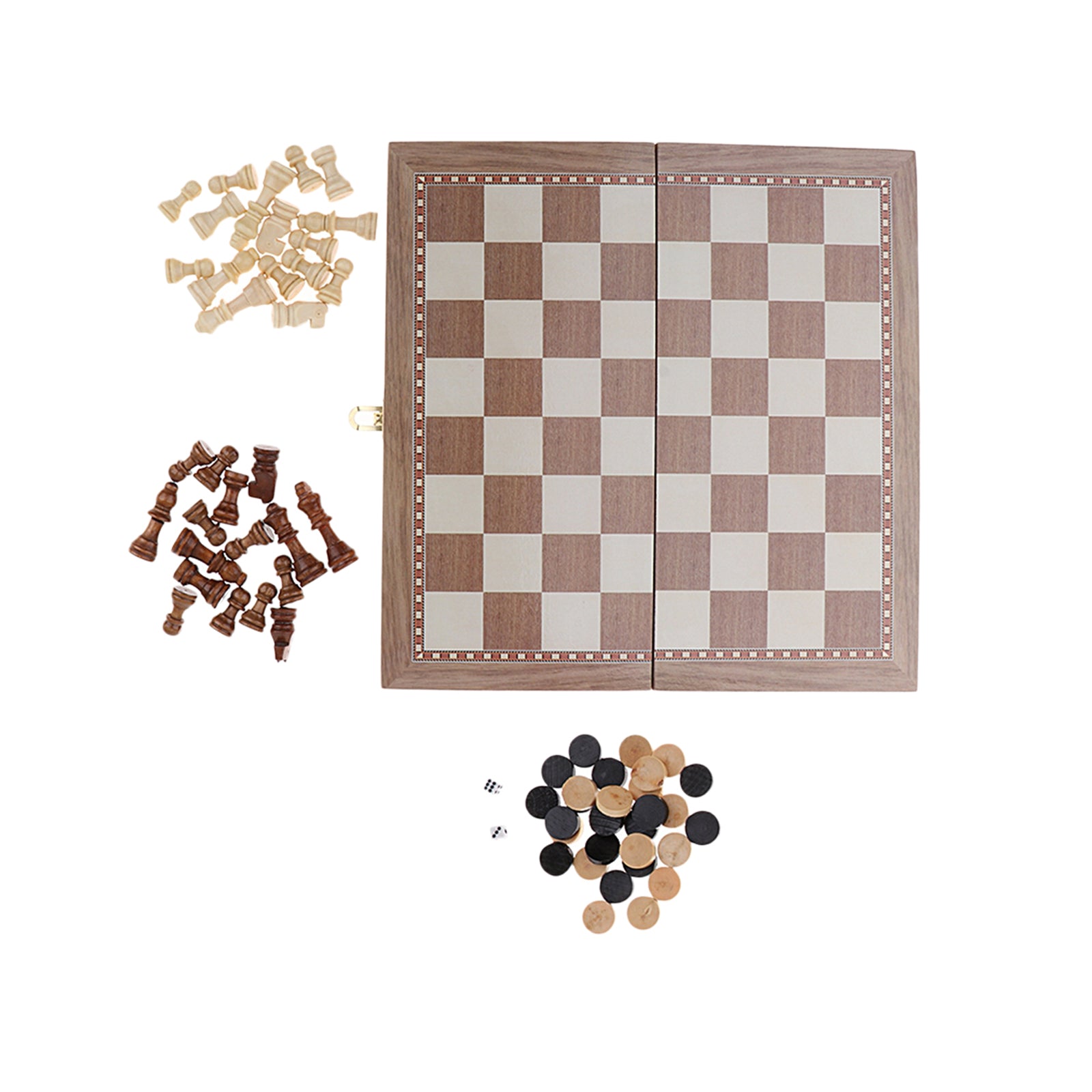 3-in-1 Wooden Folding Chess Board Game Travel Set for Kids Teens Adults Gift