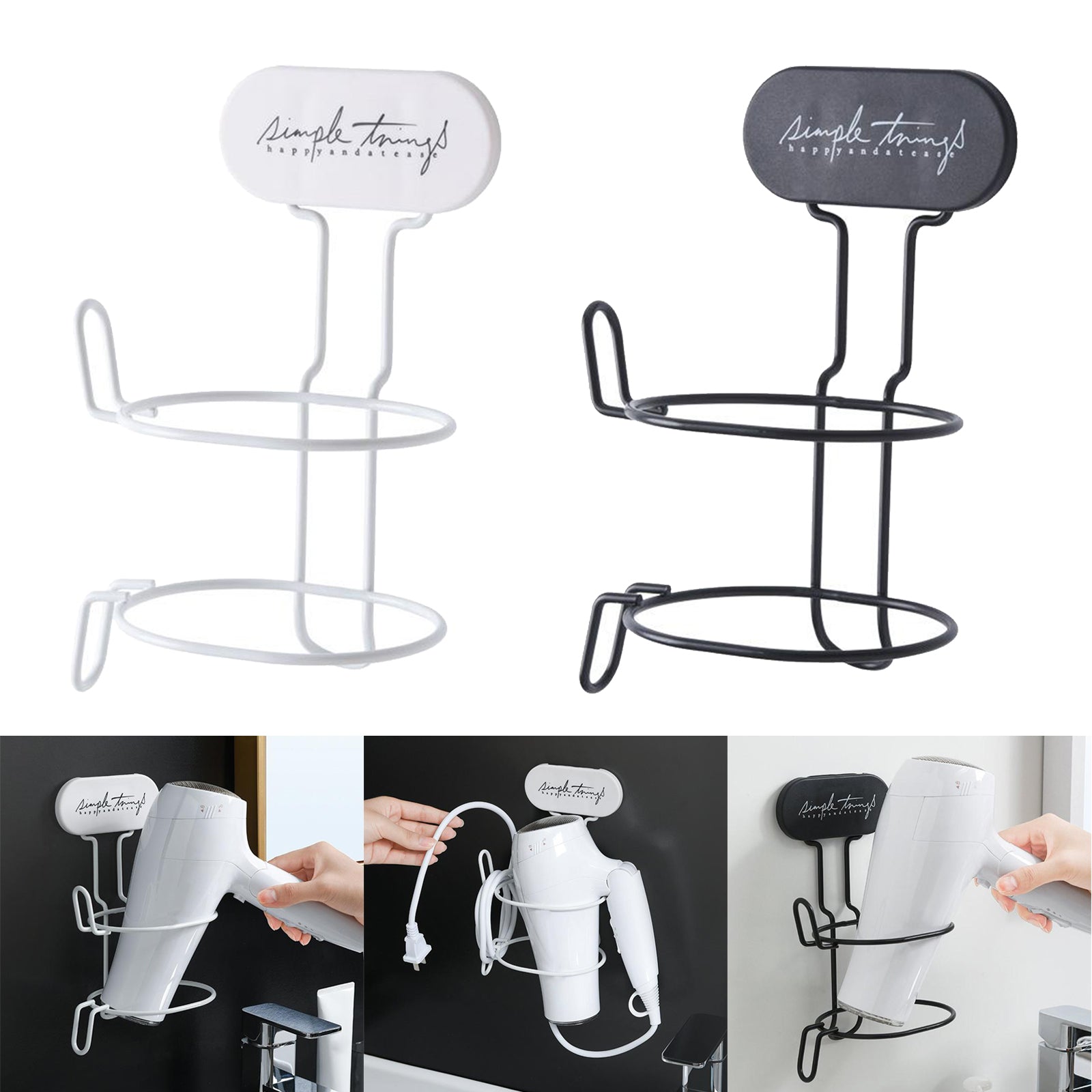 Wall Mount Hair Dryer Holder Storage Punch-free Stand Rack Home Salon White