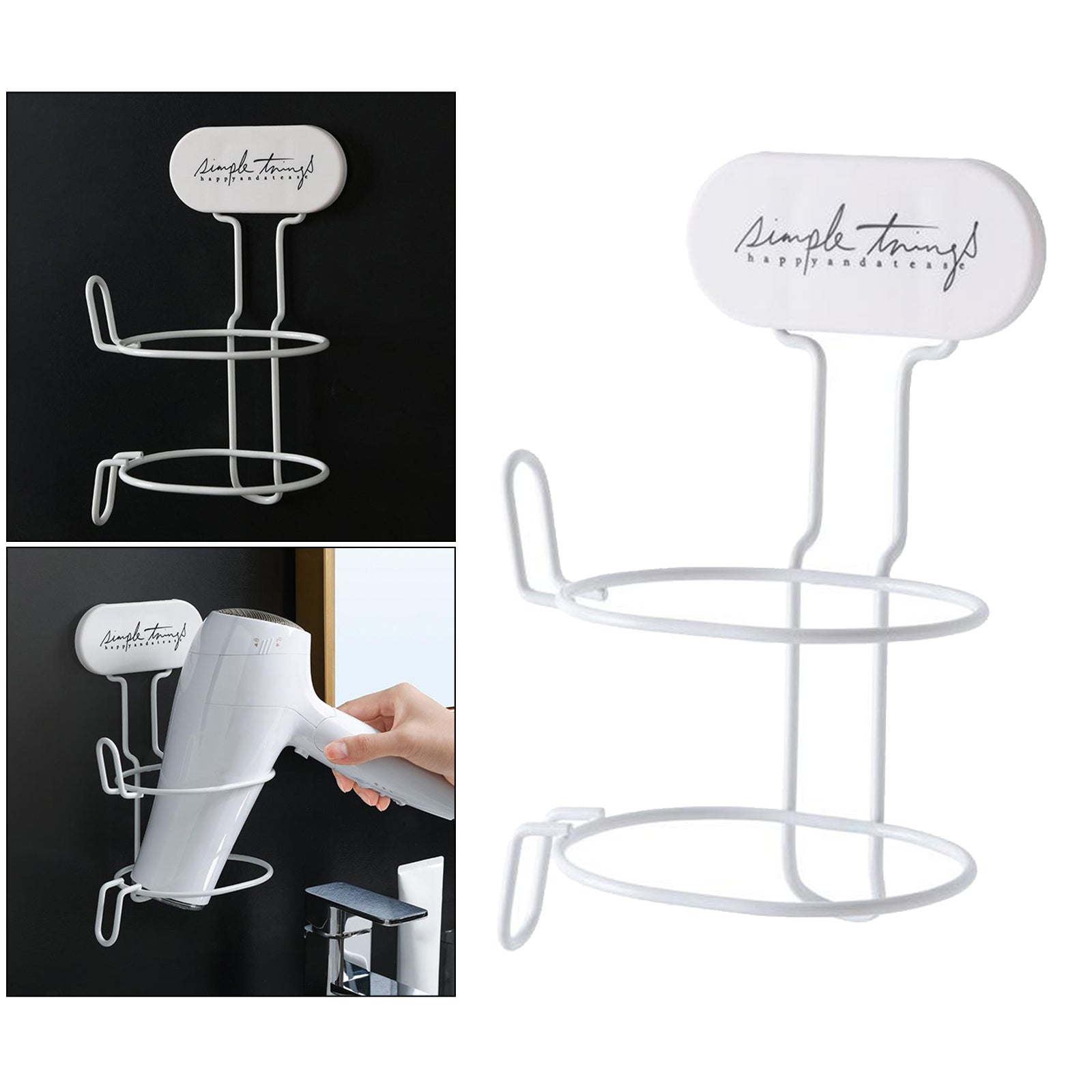 Wall Mount Hair Dryer Holder Storage Punch-free Stand Rack Home Salon White