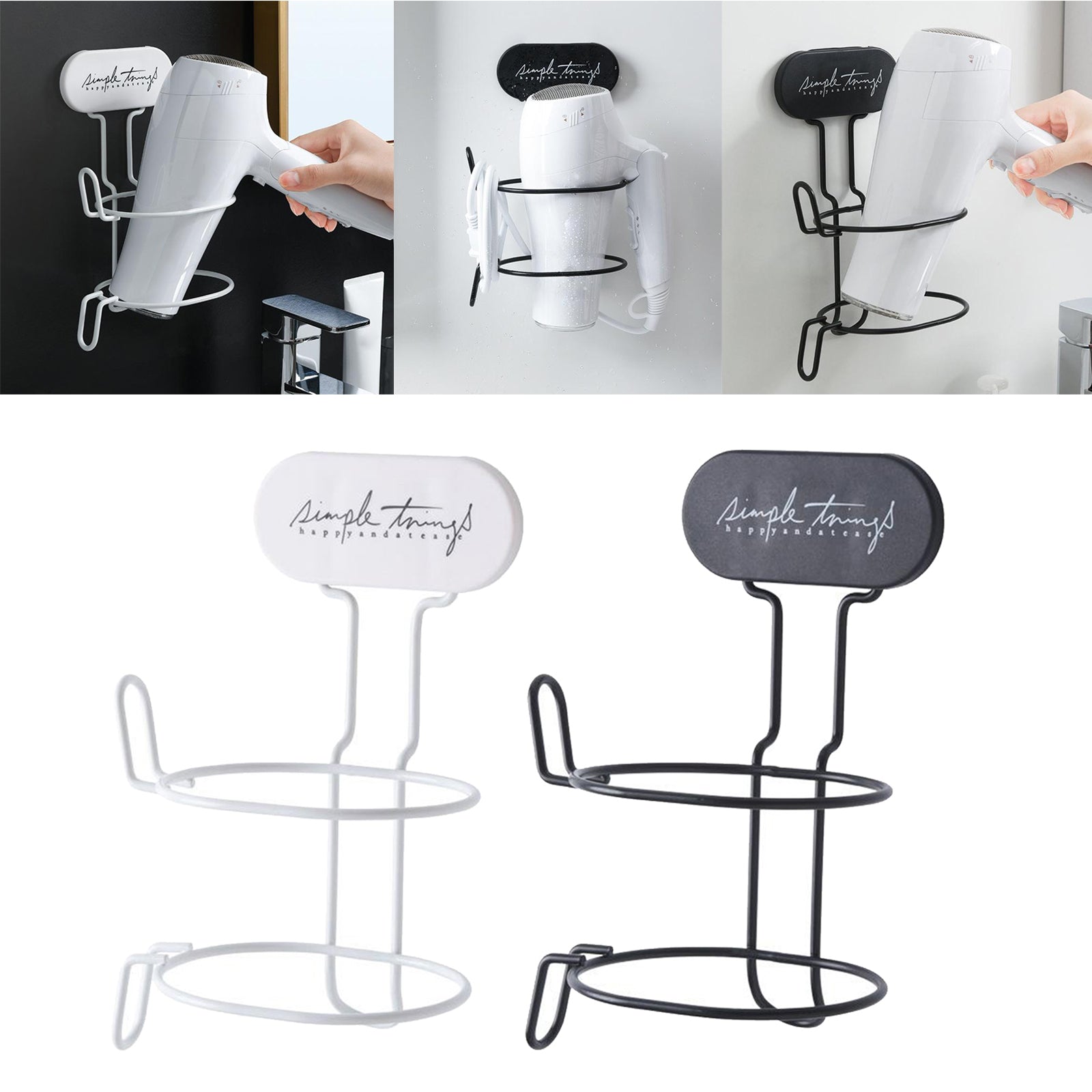 Wall Mount Hair Dryer Holder Storage Punch-free Stand Rack Home Salon White