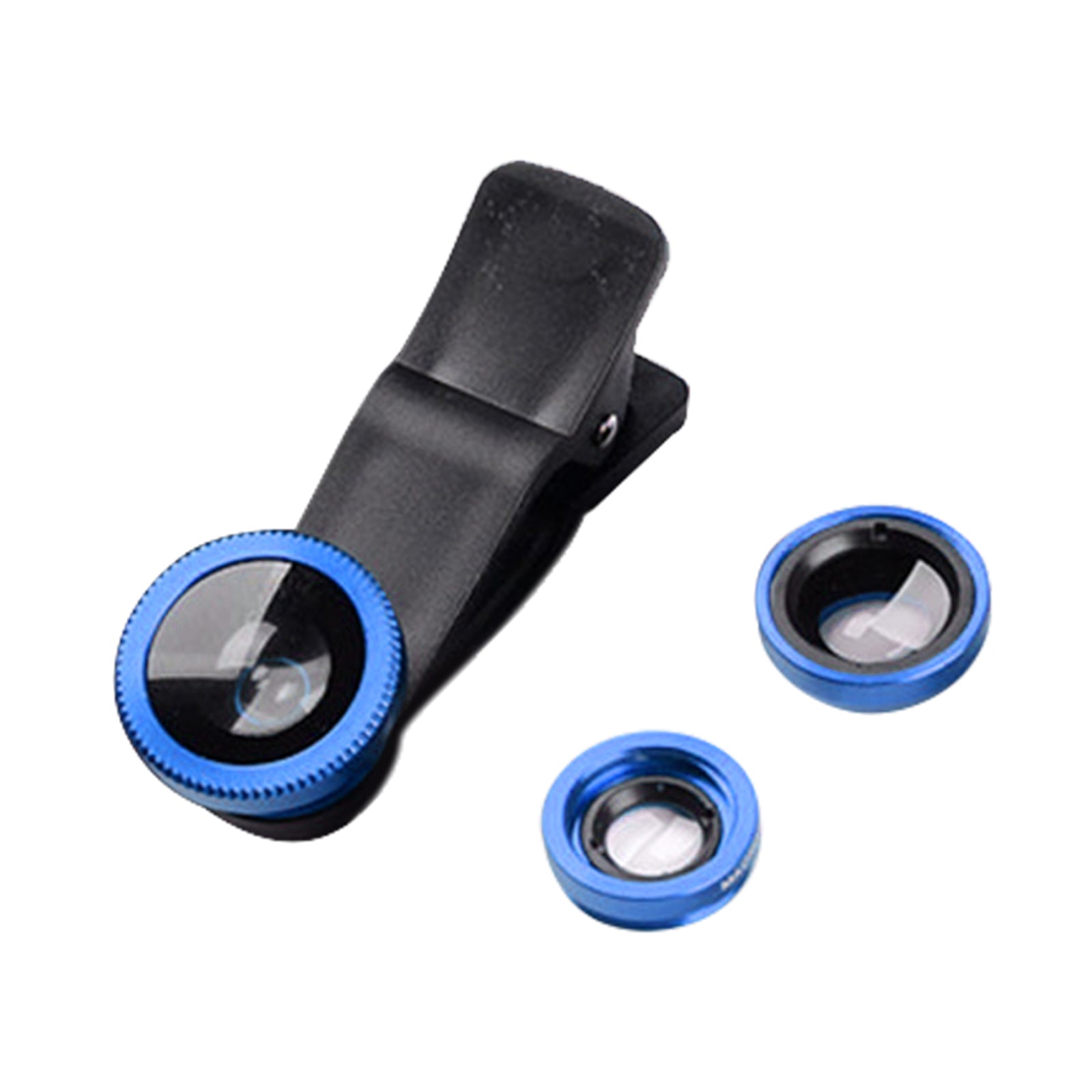 3 in 1 Phone Lens Clip-On Fisheye Lens Wide Angle Lens Macro Lens Blue