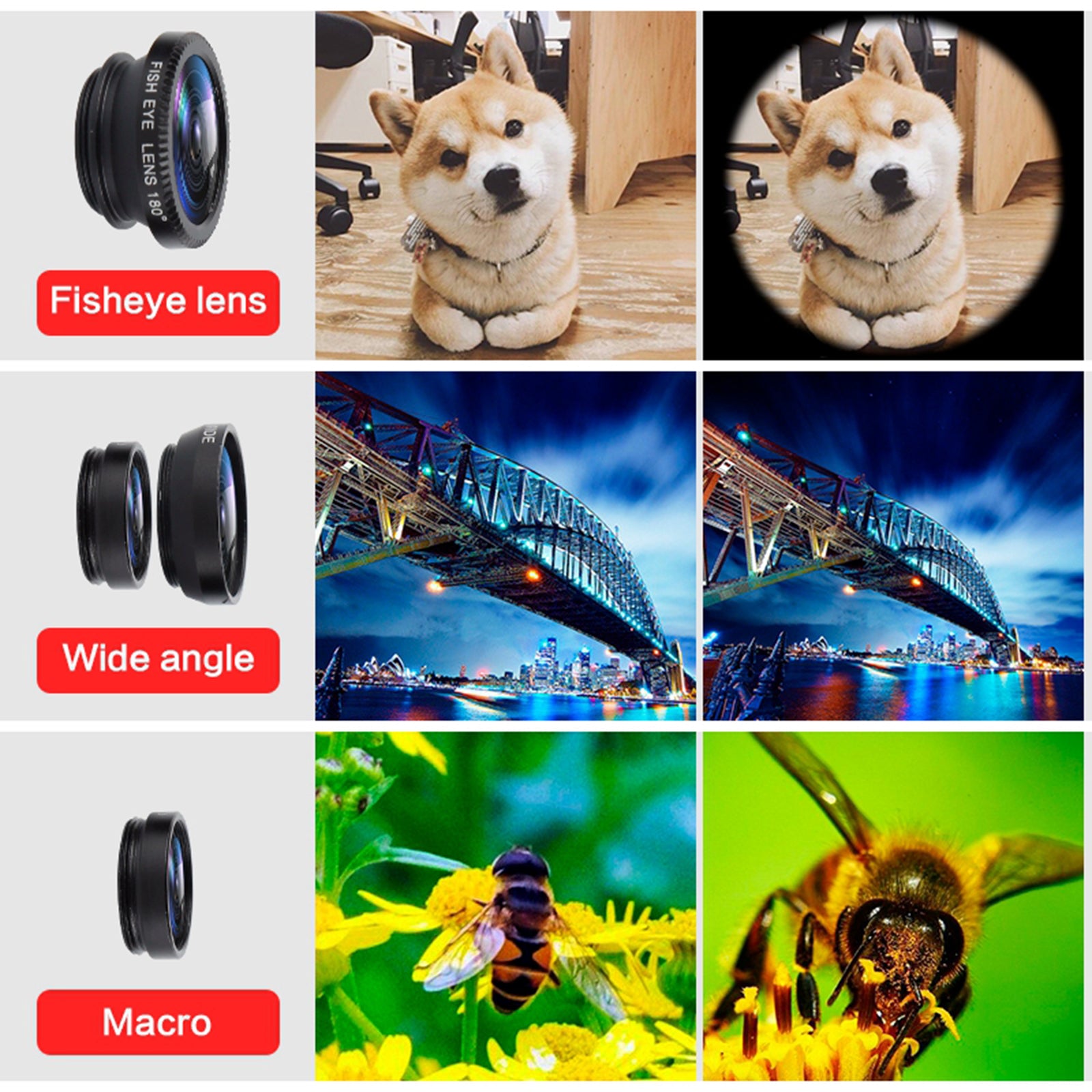 3 in 1 Phone Lens Clip-On Fisheye Lens Wide Angle Lens Macro Lens Blue