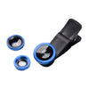 3 in 1 Phone Lens Clip-On Fisheye Lens Wide Angle Lens Macro Lens Blue