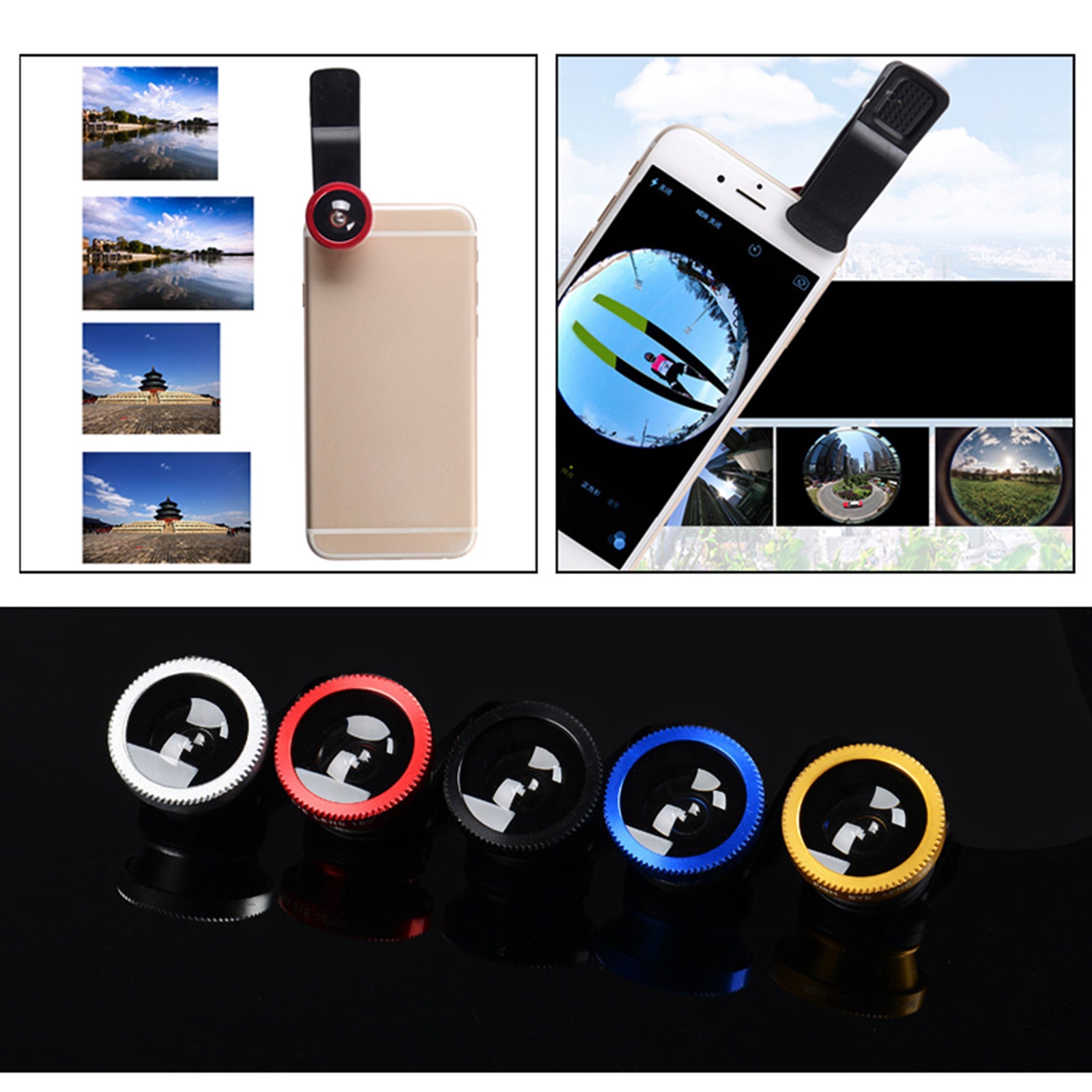 3 in 1 Phone Lens Clip-On Fisheye Lens Wide Angle Lens Macro Lens Blue