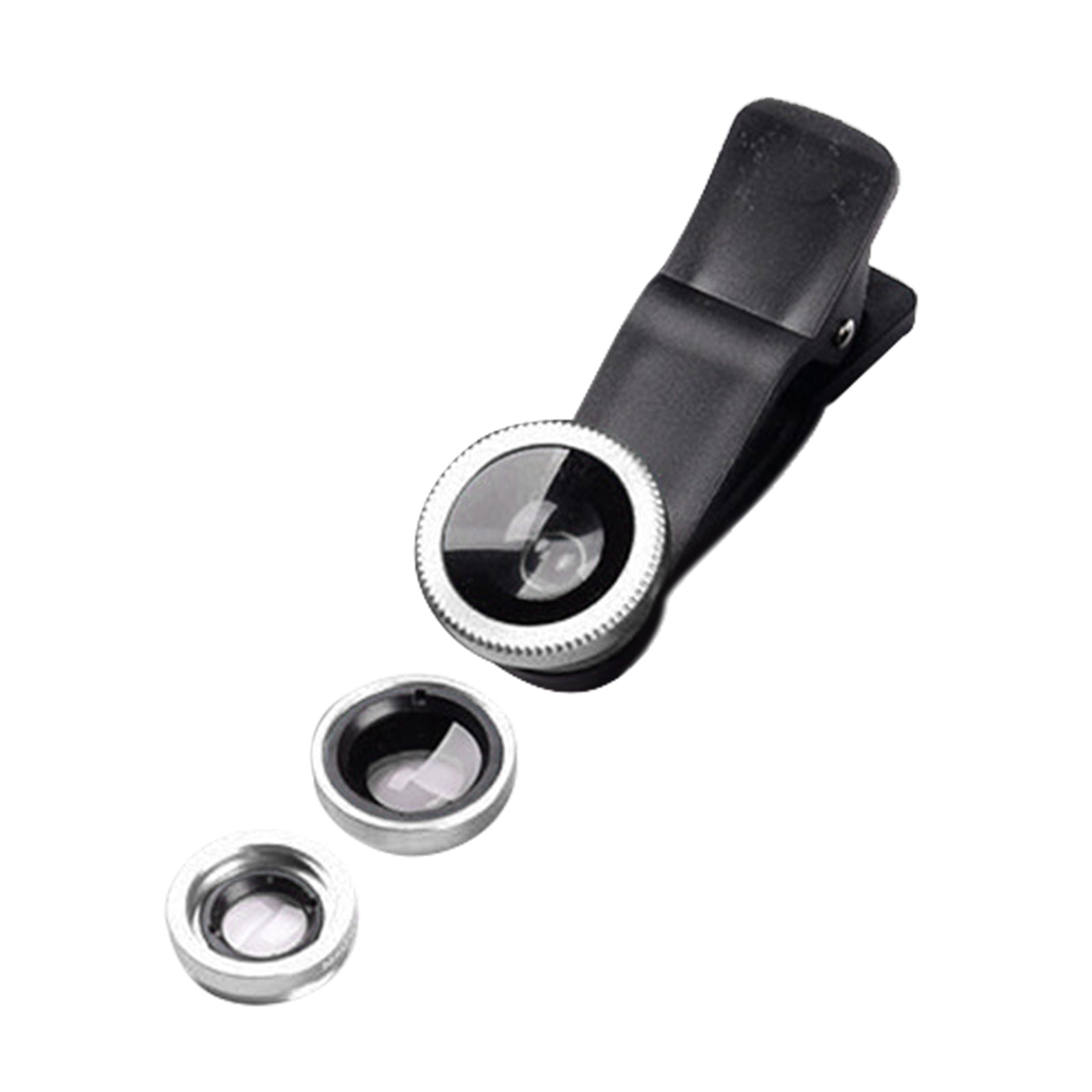 3 in 1 Phone Lens Clip-On Fisheye Lens Wide Angle Lens Macro Lens Silver