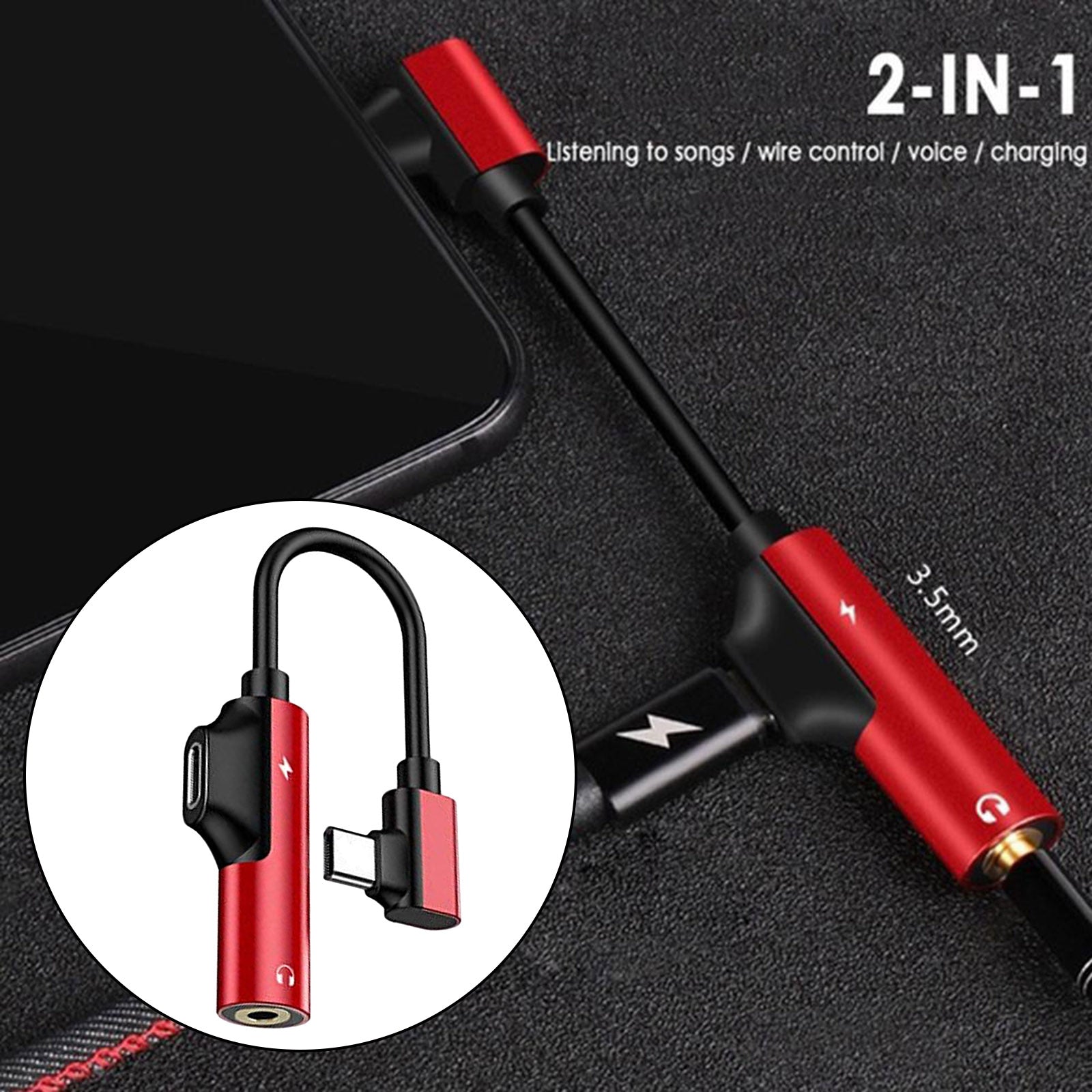 2-in-1 USB-C PD Headphone Jack Adapter for Aux Stereo Earphones red