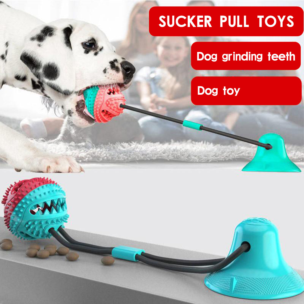 Pet Molar Bite Toy Dog Tug Rope Ball Chew Toy Suction Cup Blue with Bell