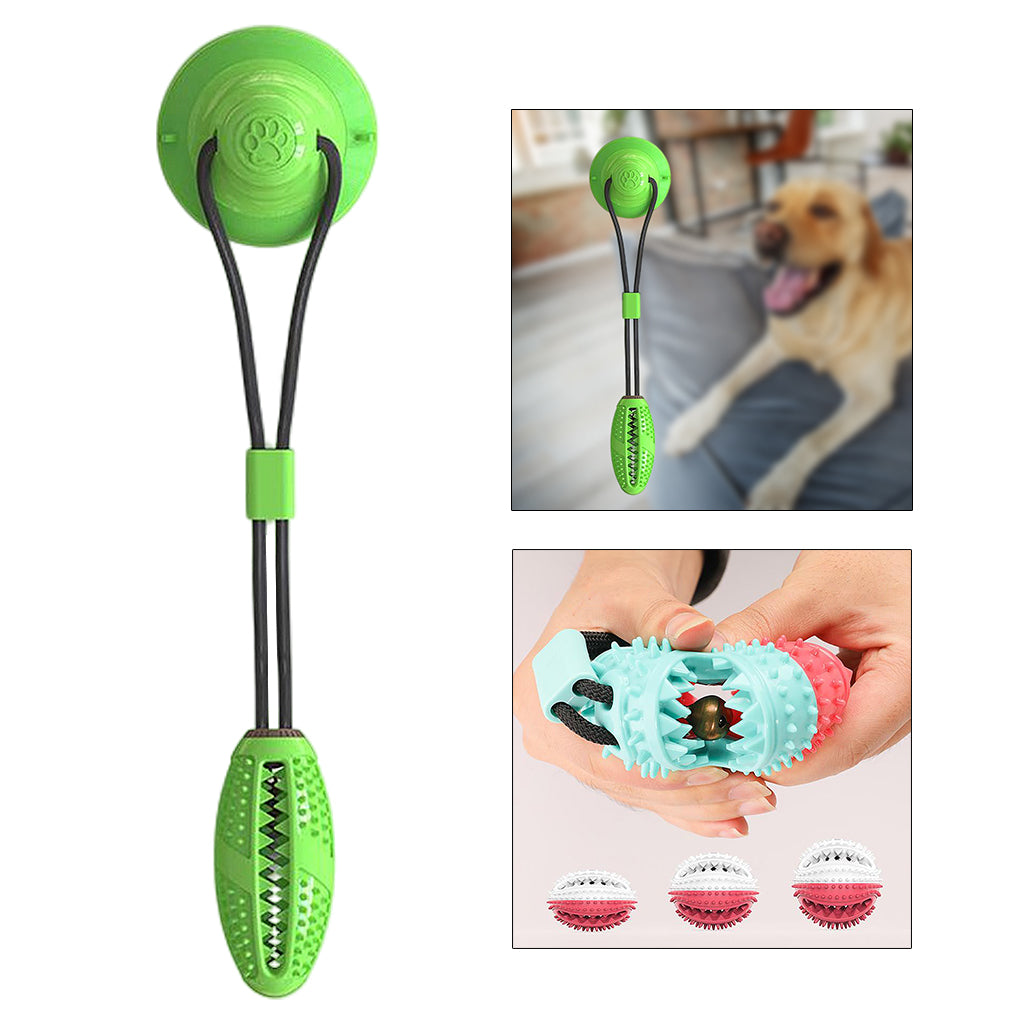 Pet Molar Bite Toy Dog Tug Rope Ball Chew Toy Suction Cup Green No Bell