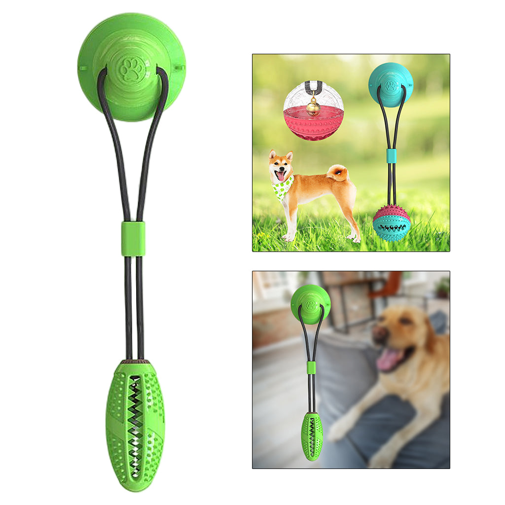 Pet Molar Bite Toy Dog Tug Rope Ball Chew Toy Suction Cup Green No Bell