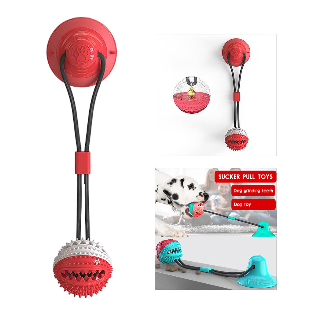 Pet Molar Bite Toy Dog Tug Rope Ball Chew Toy Suction Cup Red with Bell