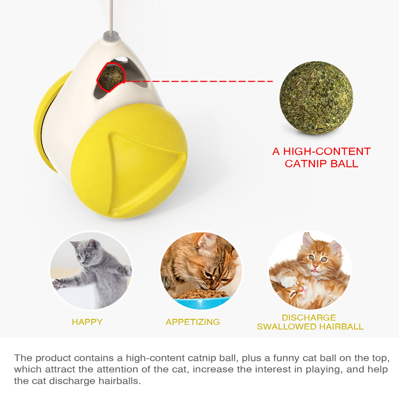 Balanced Car Chasing Pet Toy Self Interactive Cat Toy with Catnip Yellow