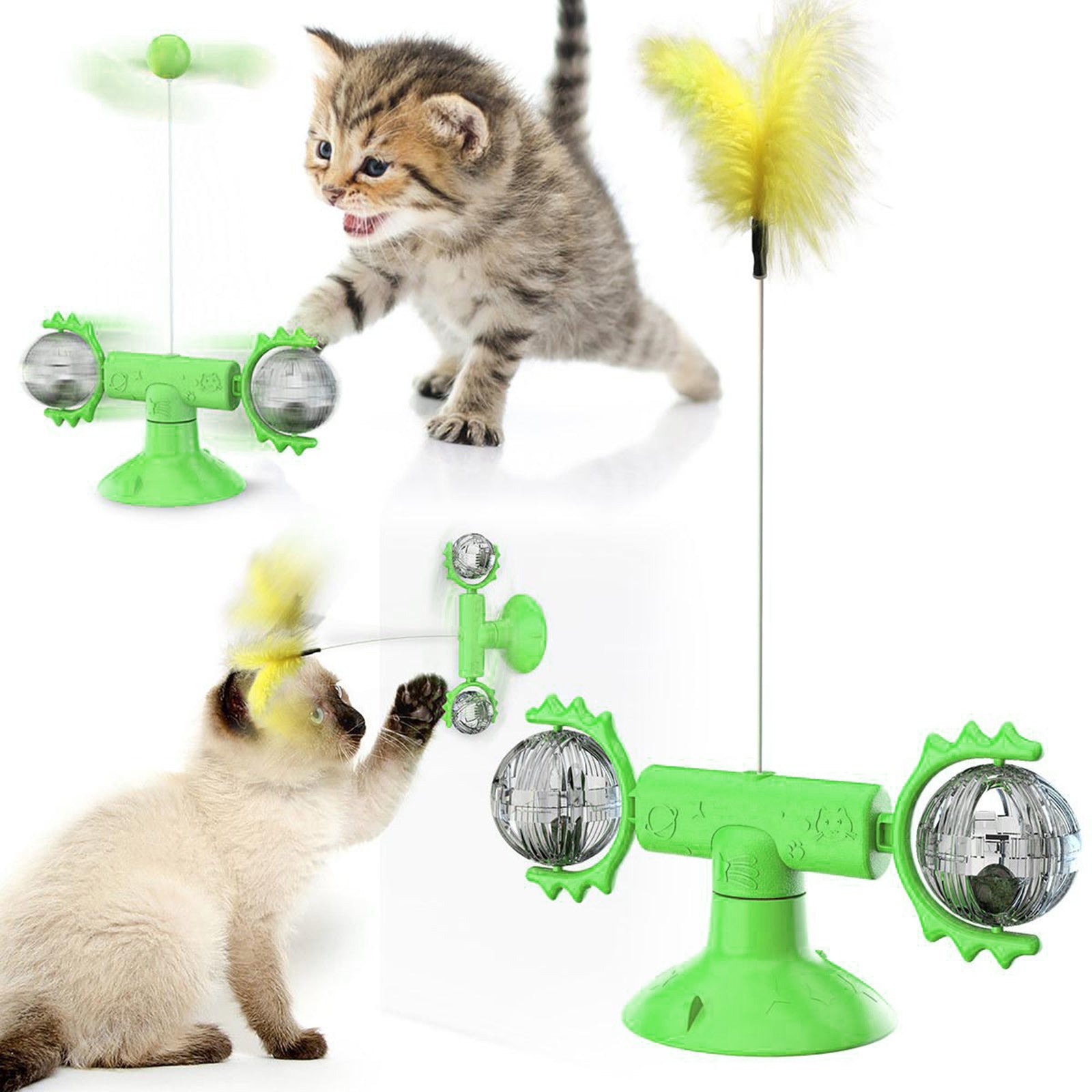 Interactive Cat Toy Cat Wand Teaser, Treat Dispenser Cat Ball Toy Green