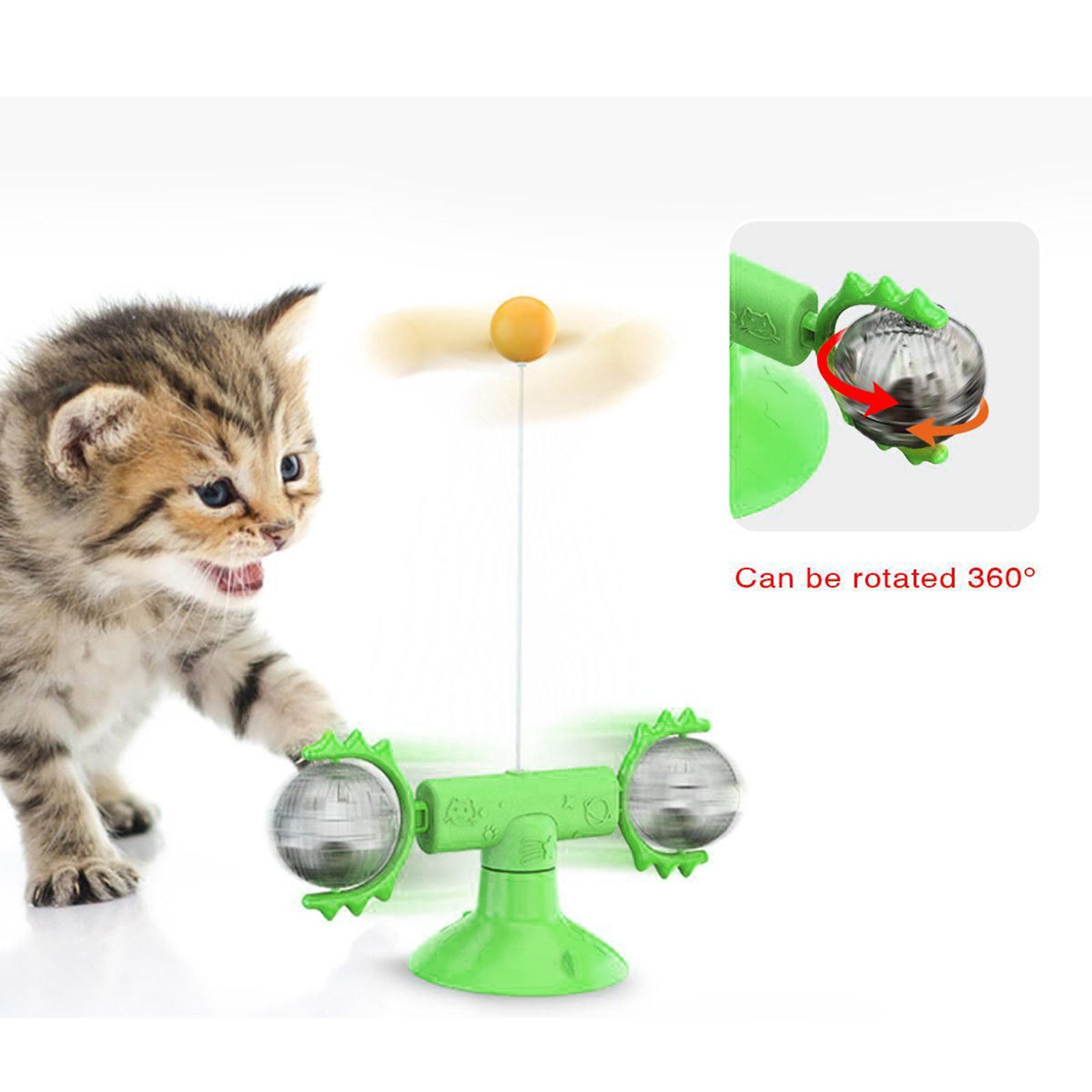 Interactive Cat Toy Cat Wand Teaser, Treat Dispenser Cat Ball Toy Green