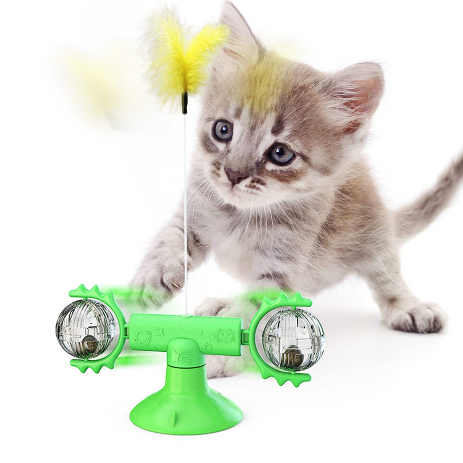 Interactive Cat Toy Cat Wand Teaser, Treat Dispenser Cat Ball Toy Green