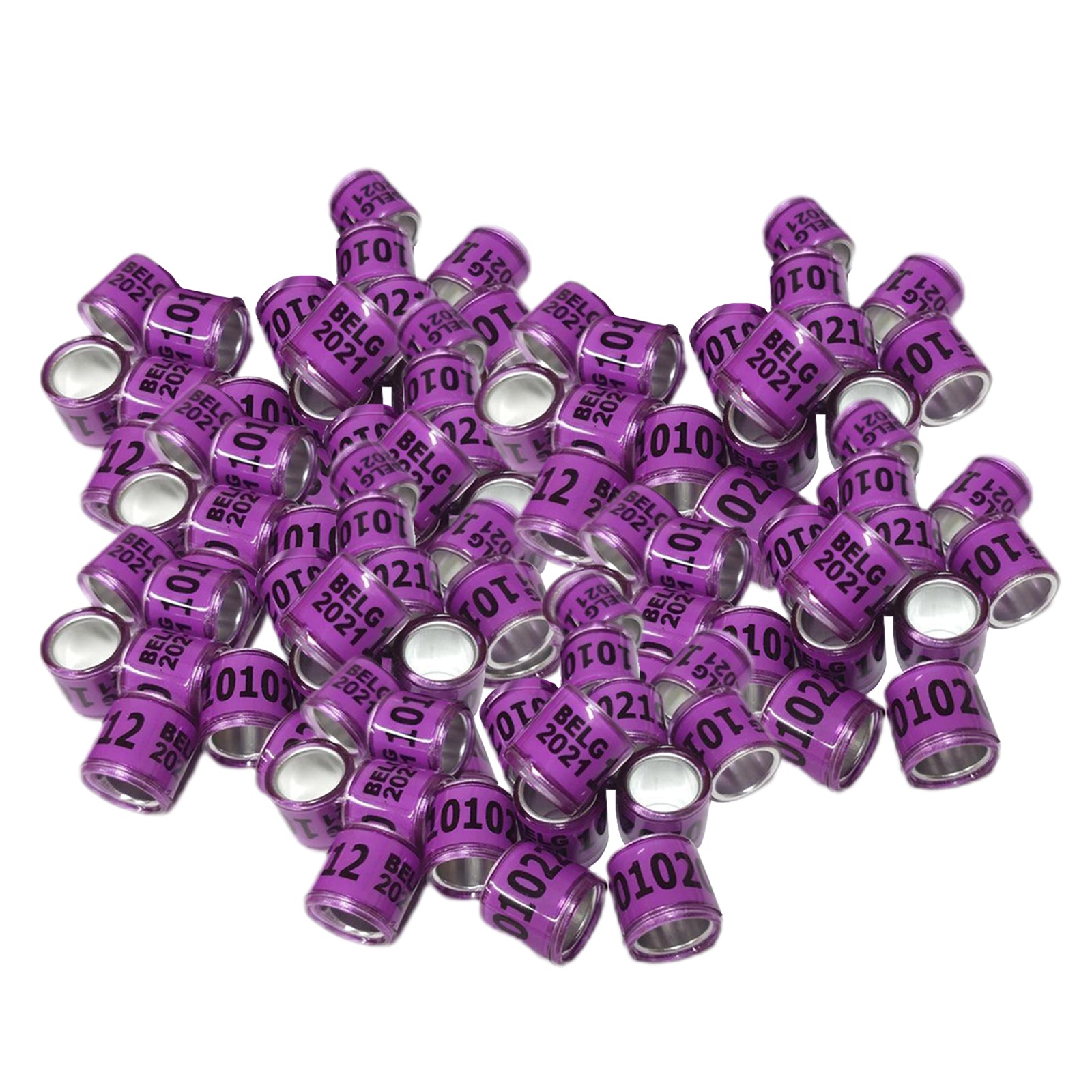 100Pcs 2021 Aluminium Bird Dove Racing Pigeon Leg Rings Bands Purple