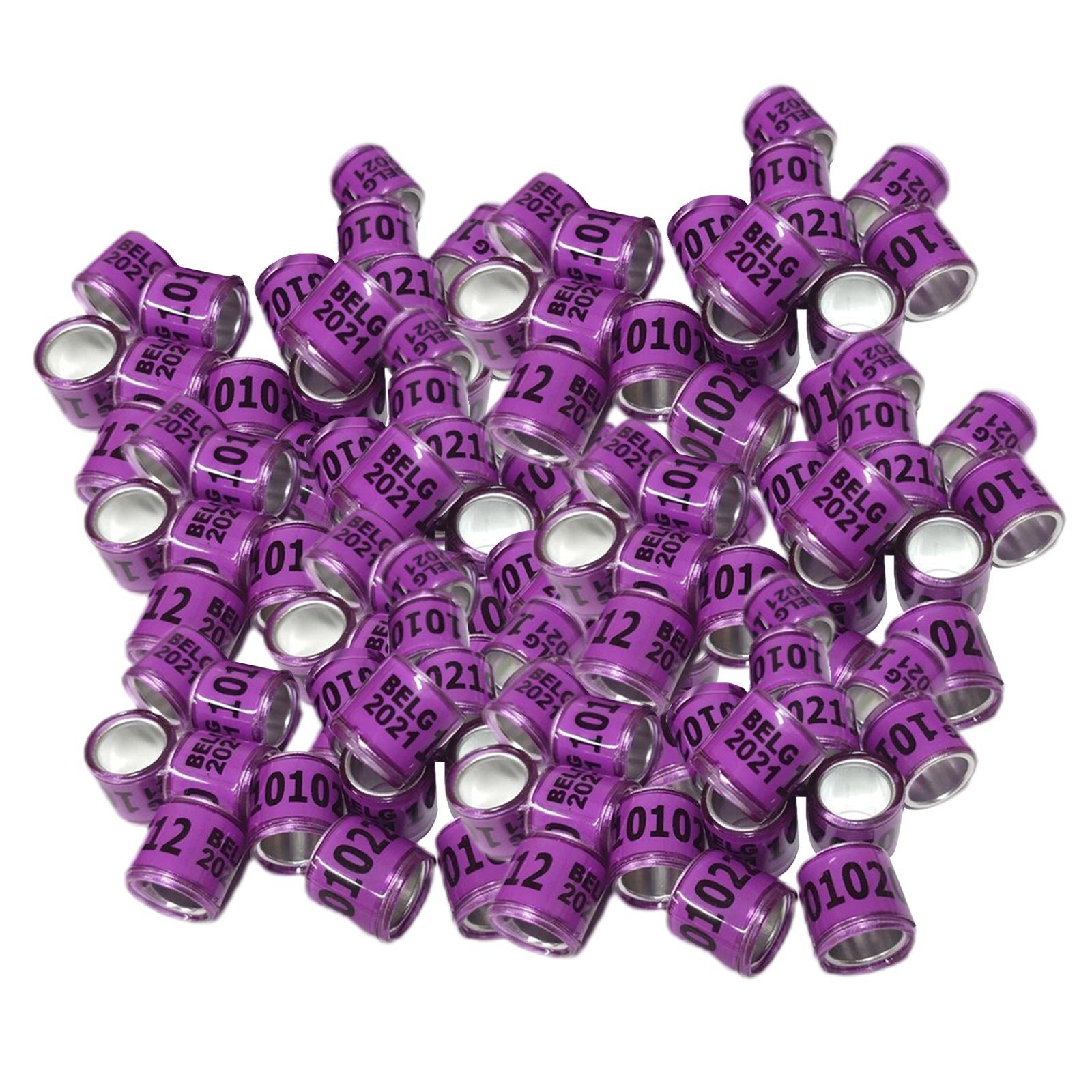 100Pcs 2021 Aluminium Bird Dove Racing Pigeon Leg Rings Bands Purple