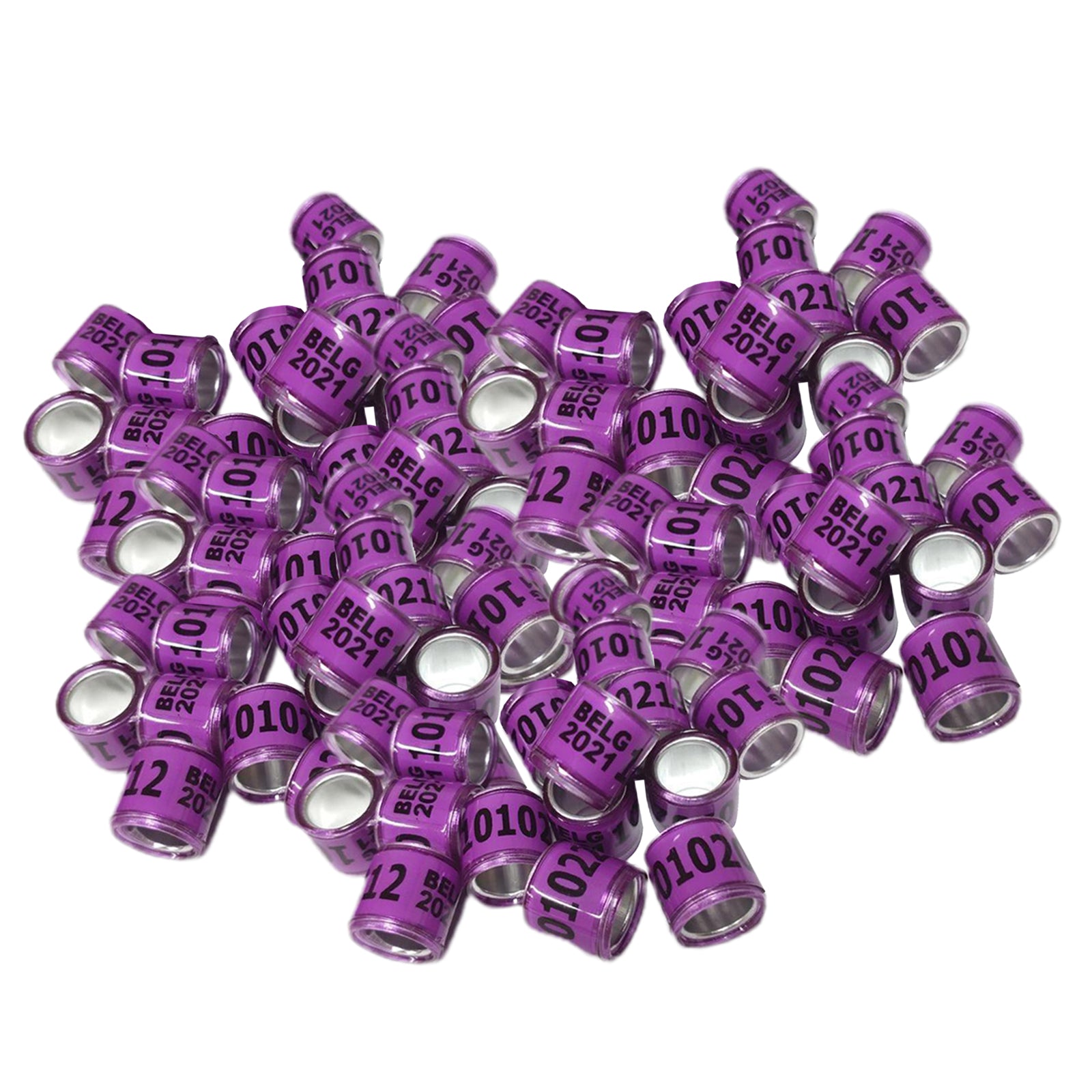 100Pcs 2021 Aluminium Bird Dove Racing Pigeon Leg Rings Bands Purple