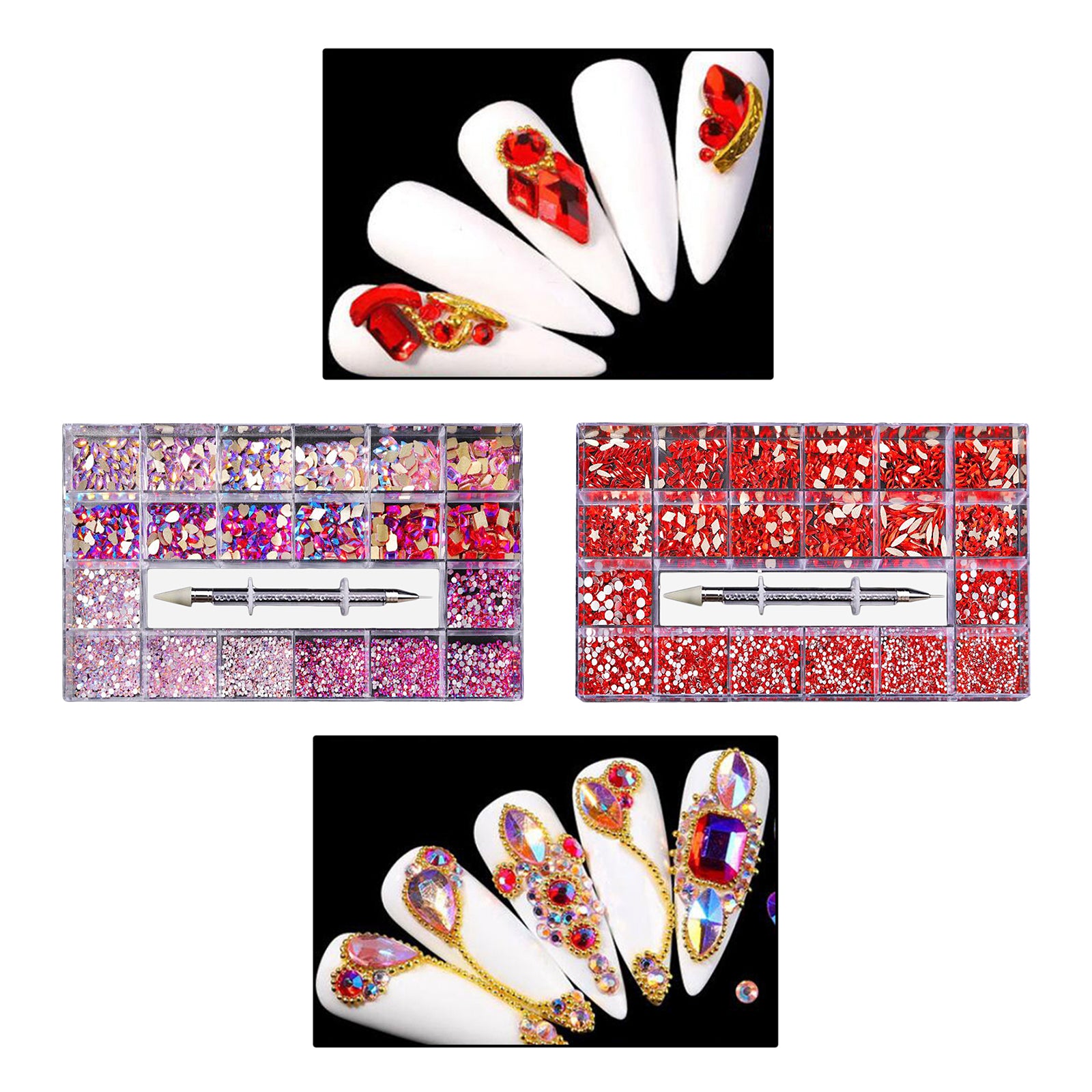 Rhinestone 3D Diamond Gem Nail Art Decor DIY Craft Jewelry Making Red