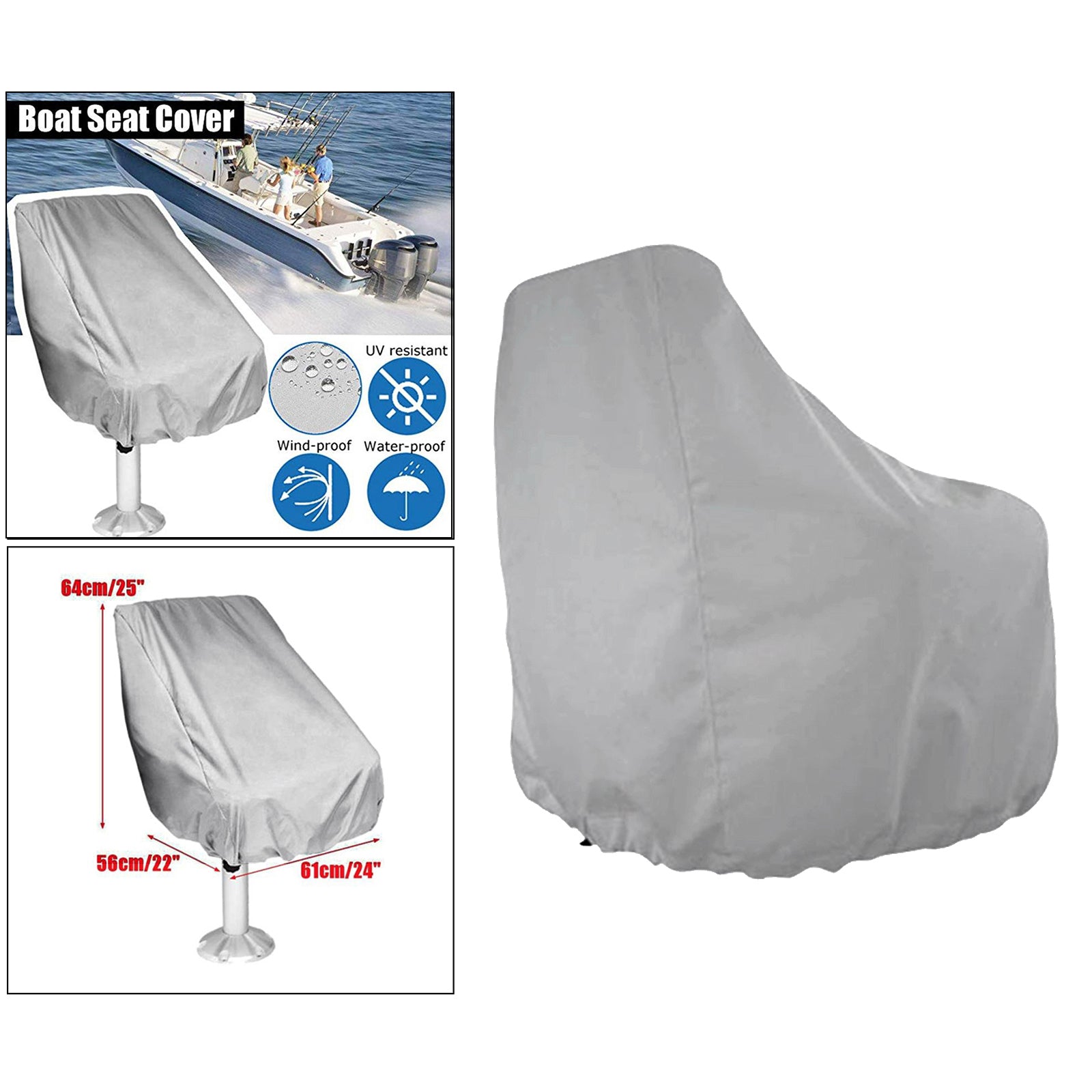 Boat Seat Cover Outdoor Yacht Waterproof Elastic Hem Protection Silver