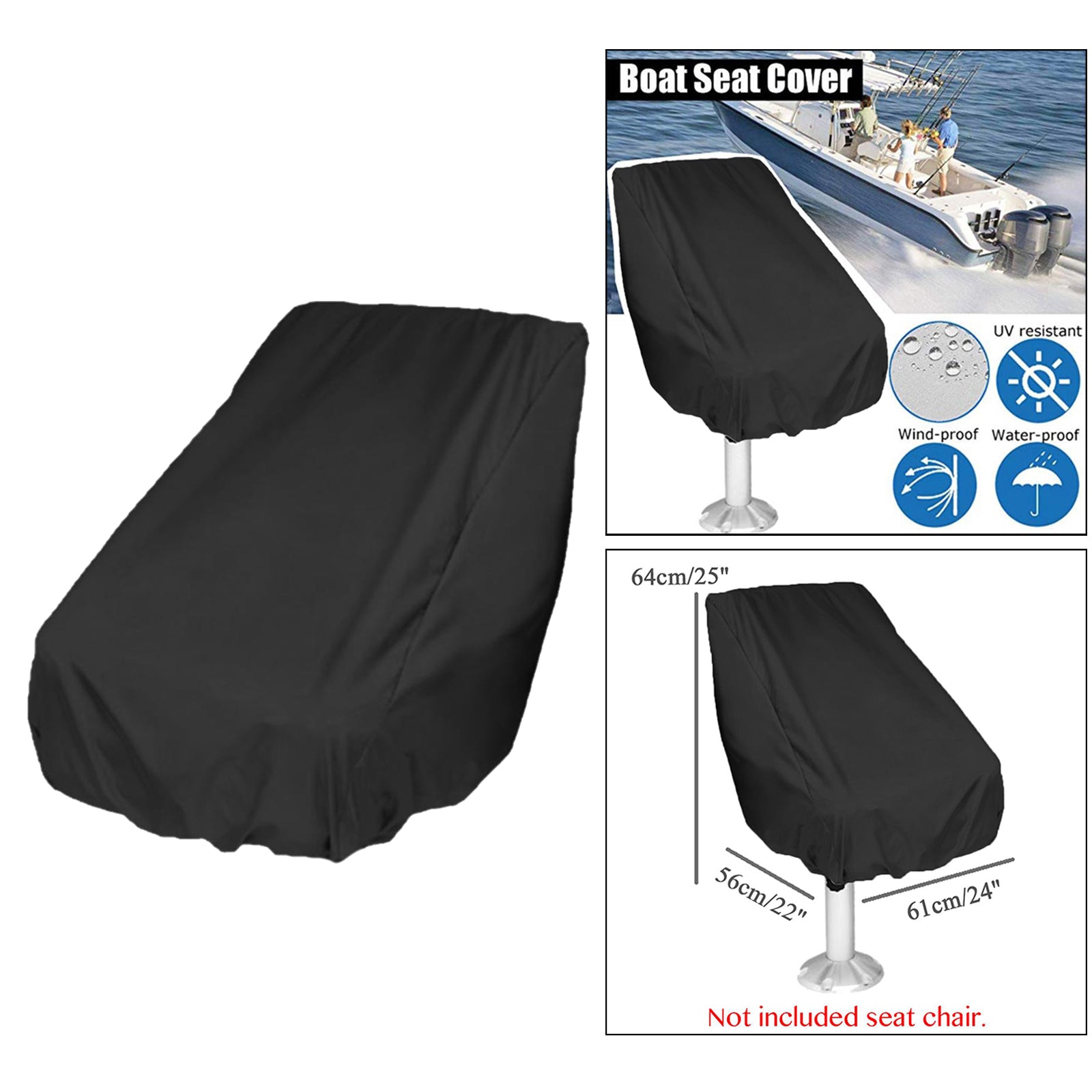 Boat Seat Cover Outdoor Yacht Waterproof Elastic Hem Protection Black