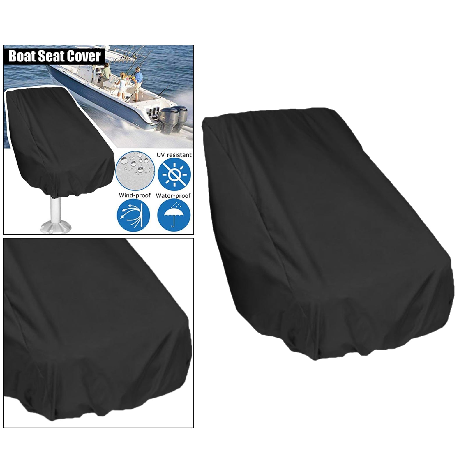 Boat Seat Cover Outdoor Yacht Waterproof Elastic Hem Protection Black