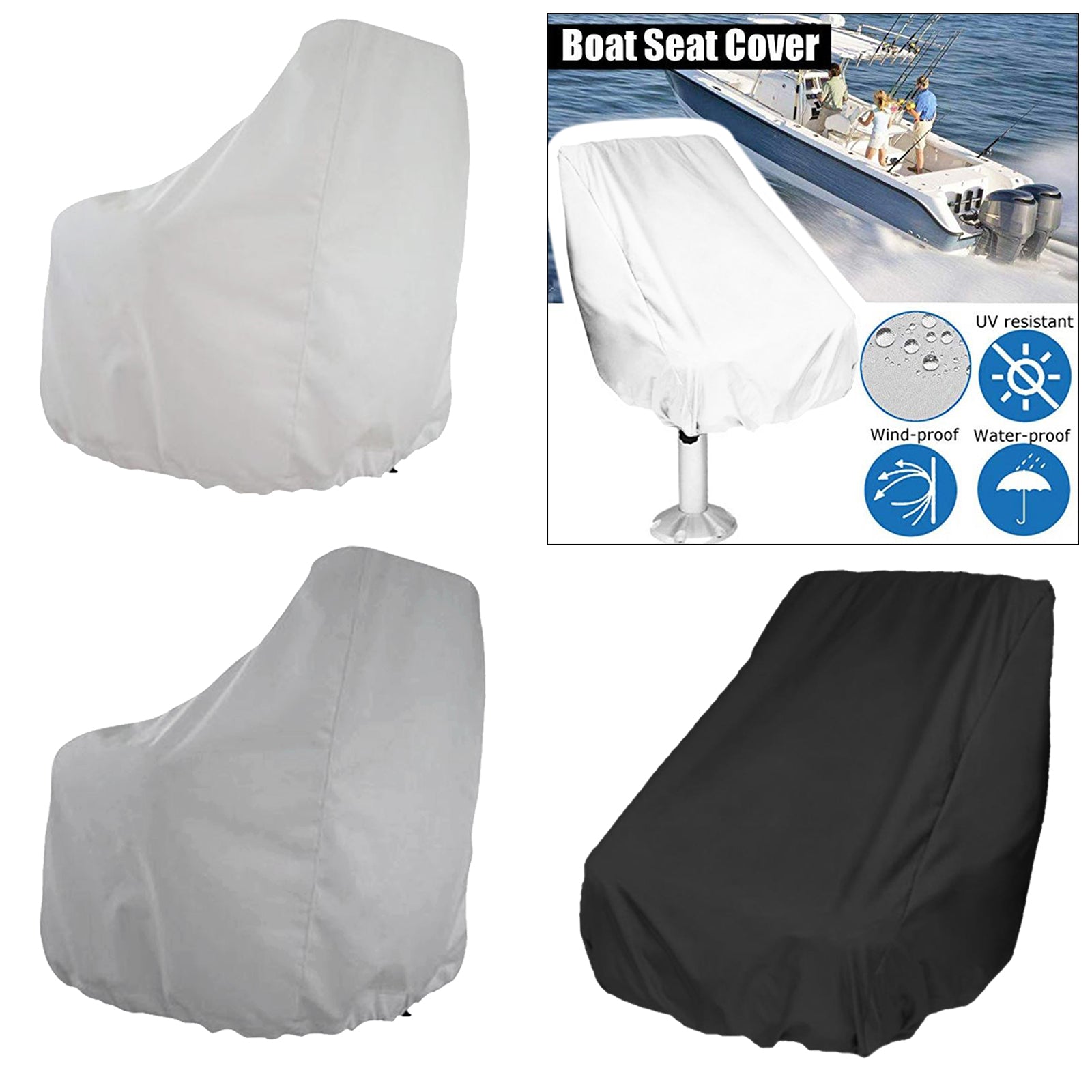 Boat Seat Cover Outdoor Yacht Waterproof Elastic Hem Protection White