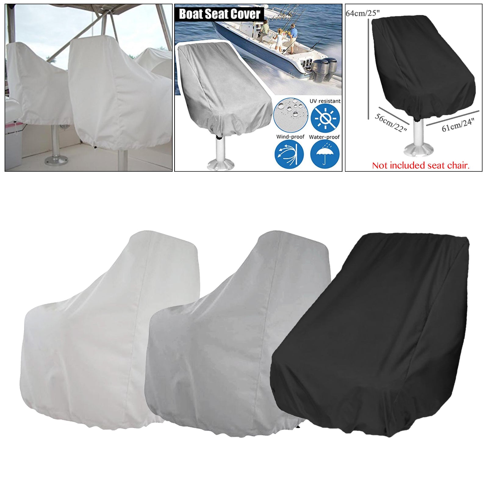 Boat Seat Cover Outdoor Yacht Waterproof Elastic Hem Protection White