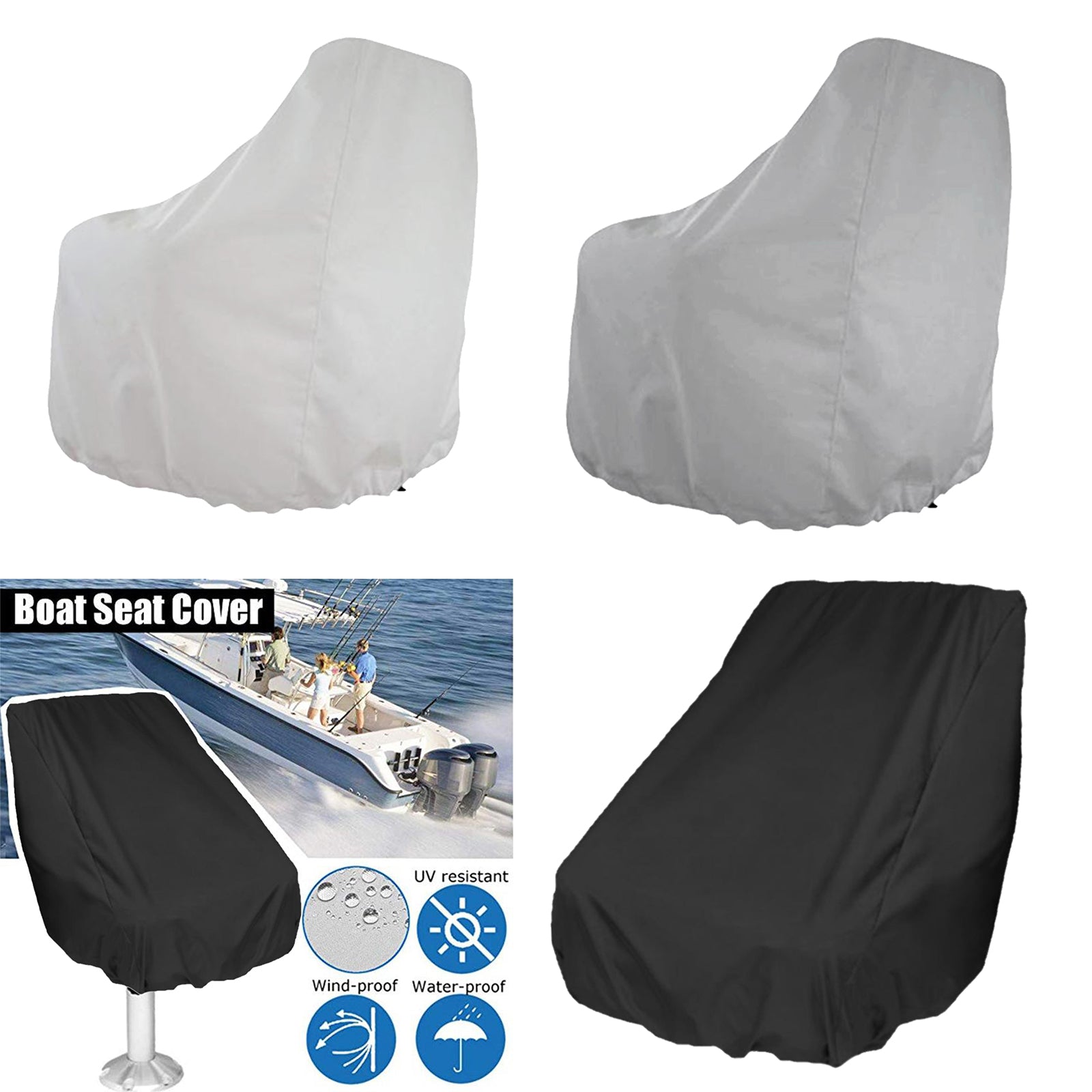 Boat Seat Cover Outdoor Yacht Waterproof Elastic Hem Protection White