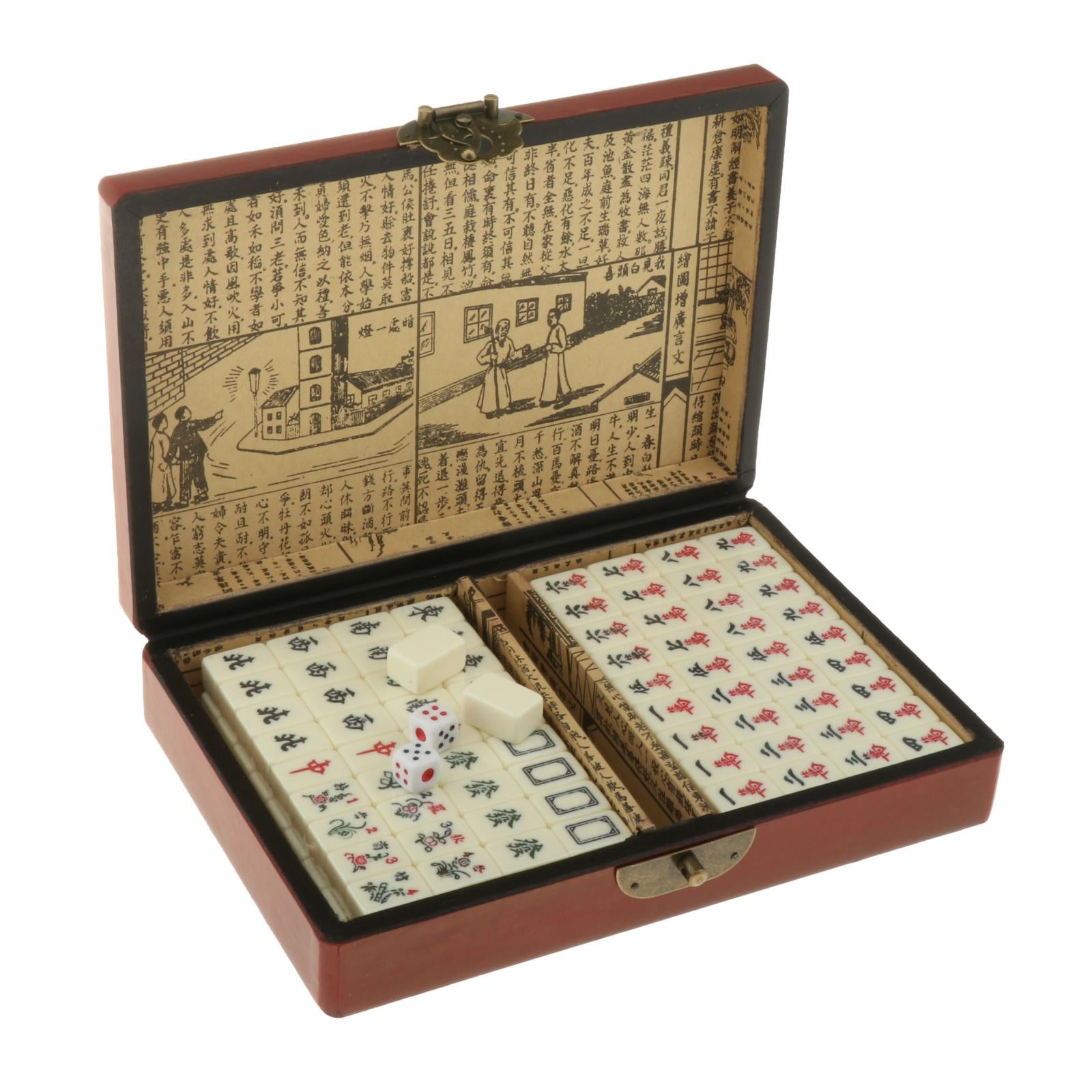 Chinese Mahjong Set Mini 144 Numbered 0.87" Tiles Majiang Mah-Jongg in Case