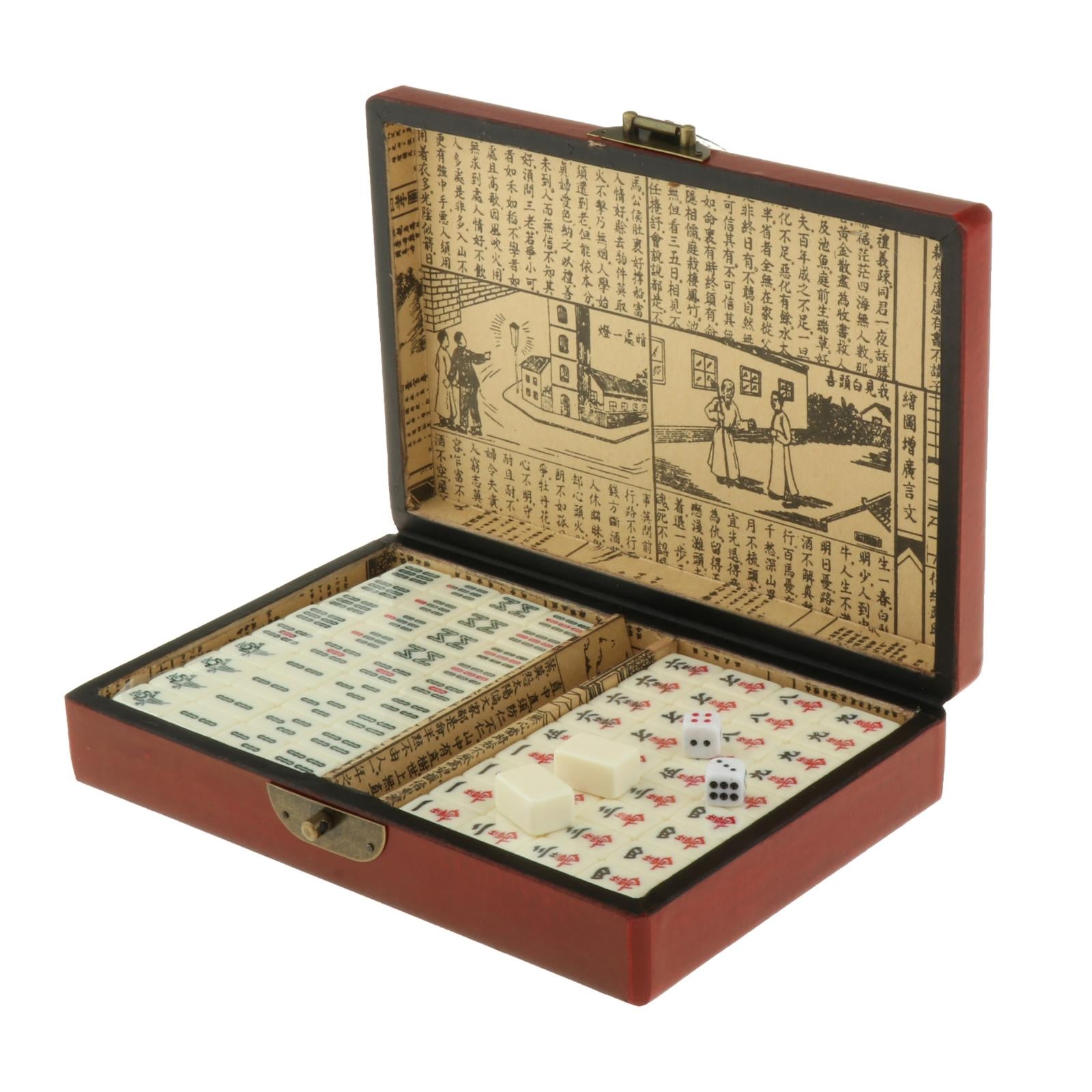 Chinese Mahjong Set Mini 144 Numbered 0.87" Tiles Majiang Mah-Jongg in Case