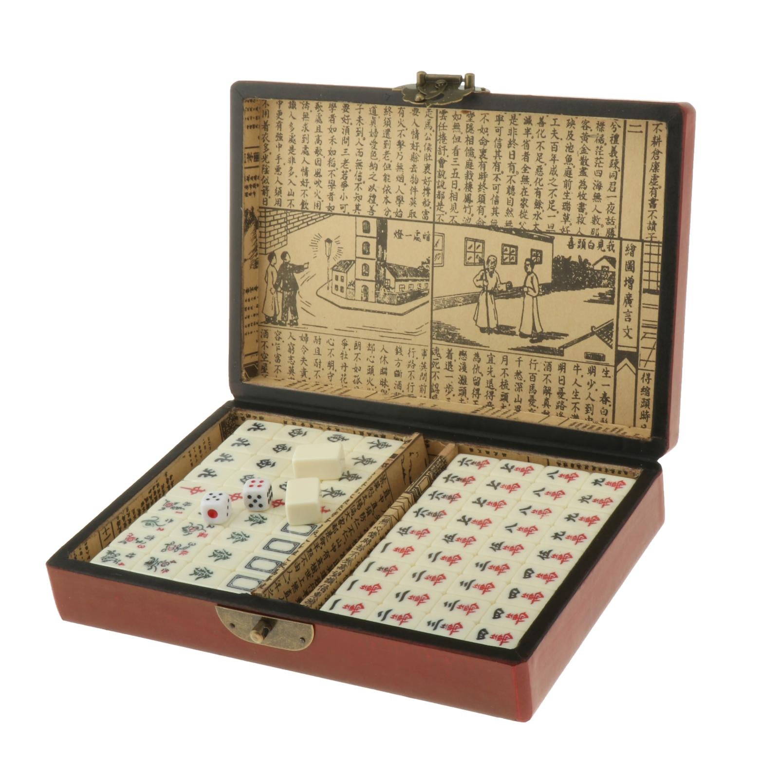 Chinese Mahjong Set Mini 144 Numbered 0.87" Tiles Majiang Mah-Jongg in Case