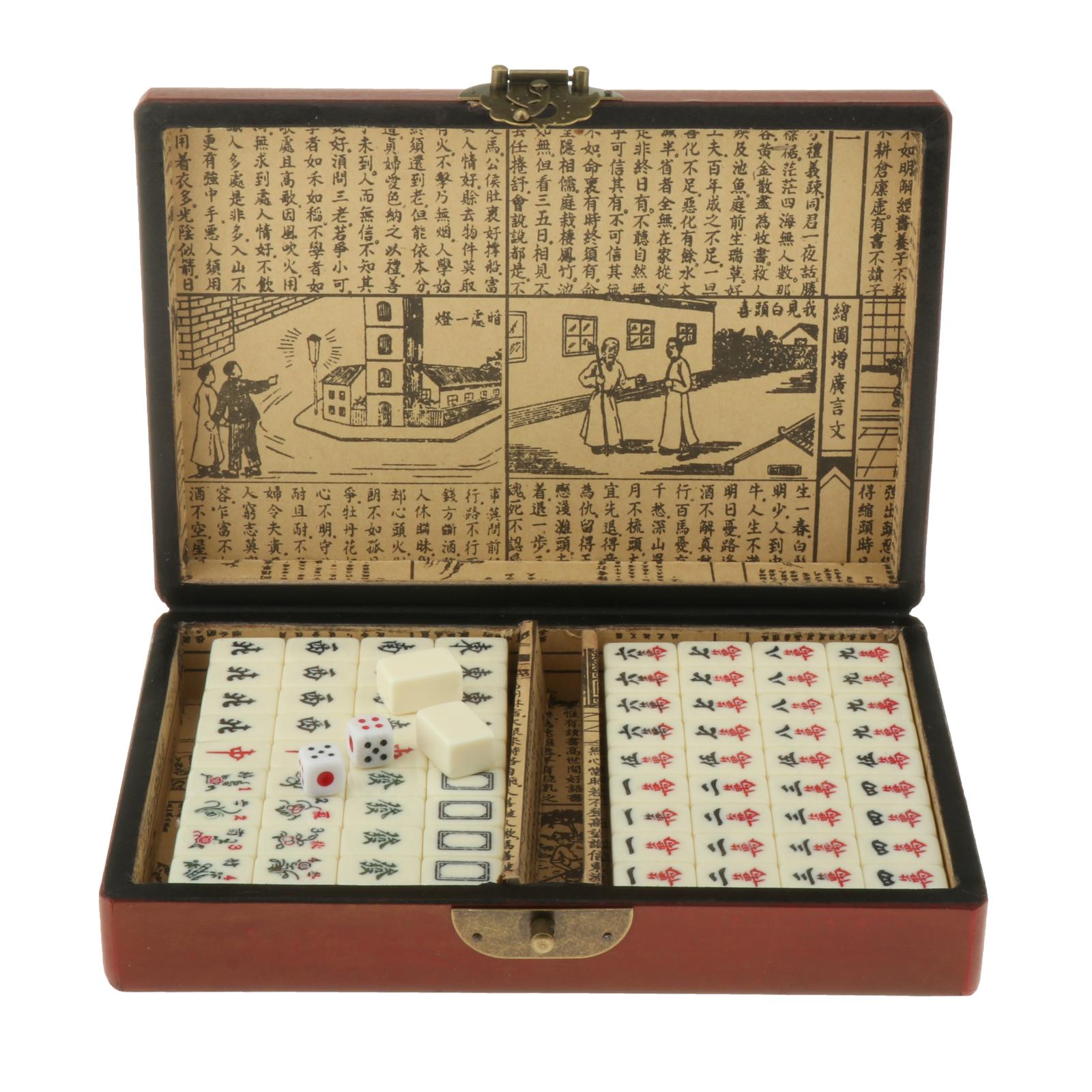 Chinese Mahjong Set Mini 144 Numbered 0.87" Tiles Majiang Mah-Jongg in Case