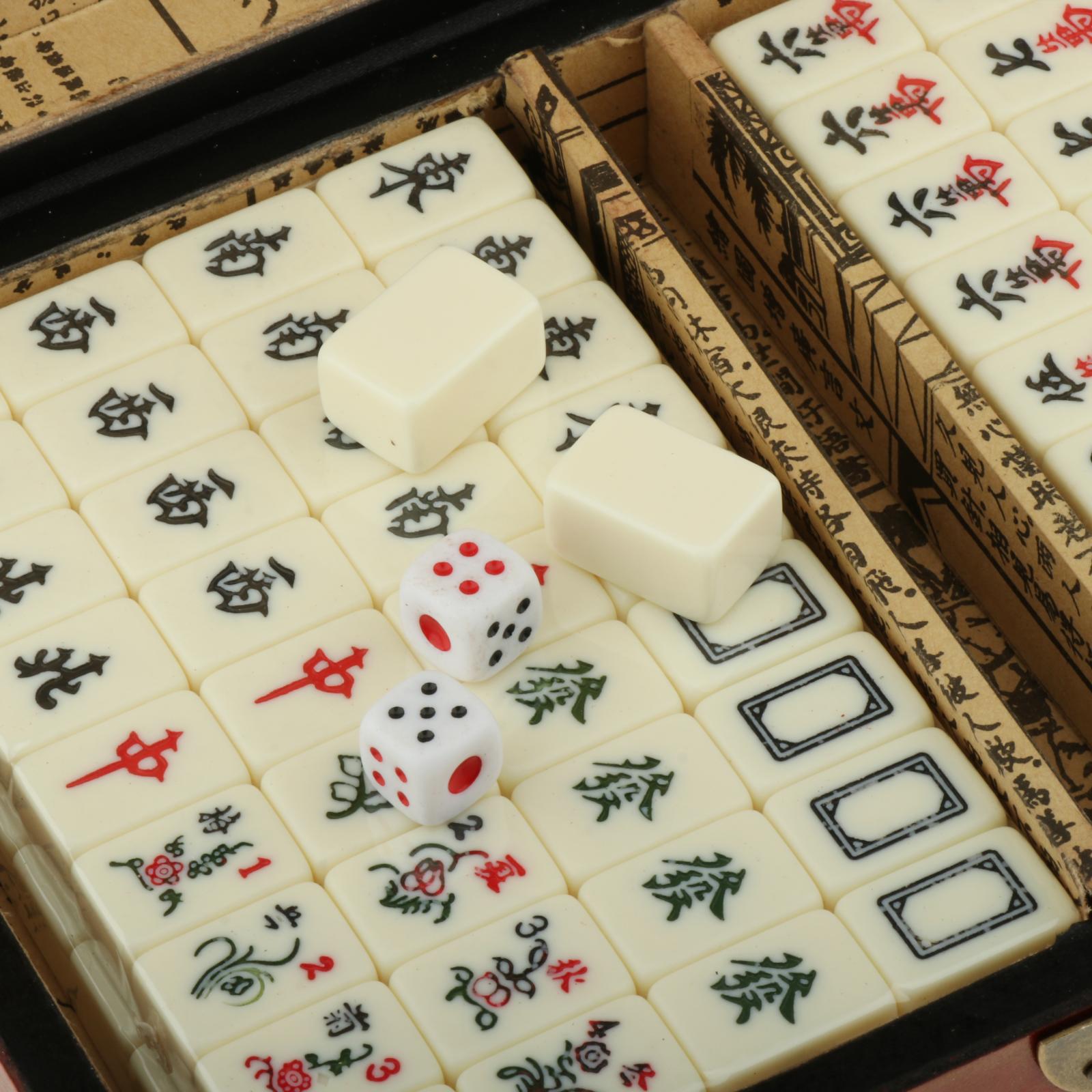 Chinese Mahjong Set Mini 144 Numbered 0.87" Tiles Majiang Mah-Jongg in Case