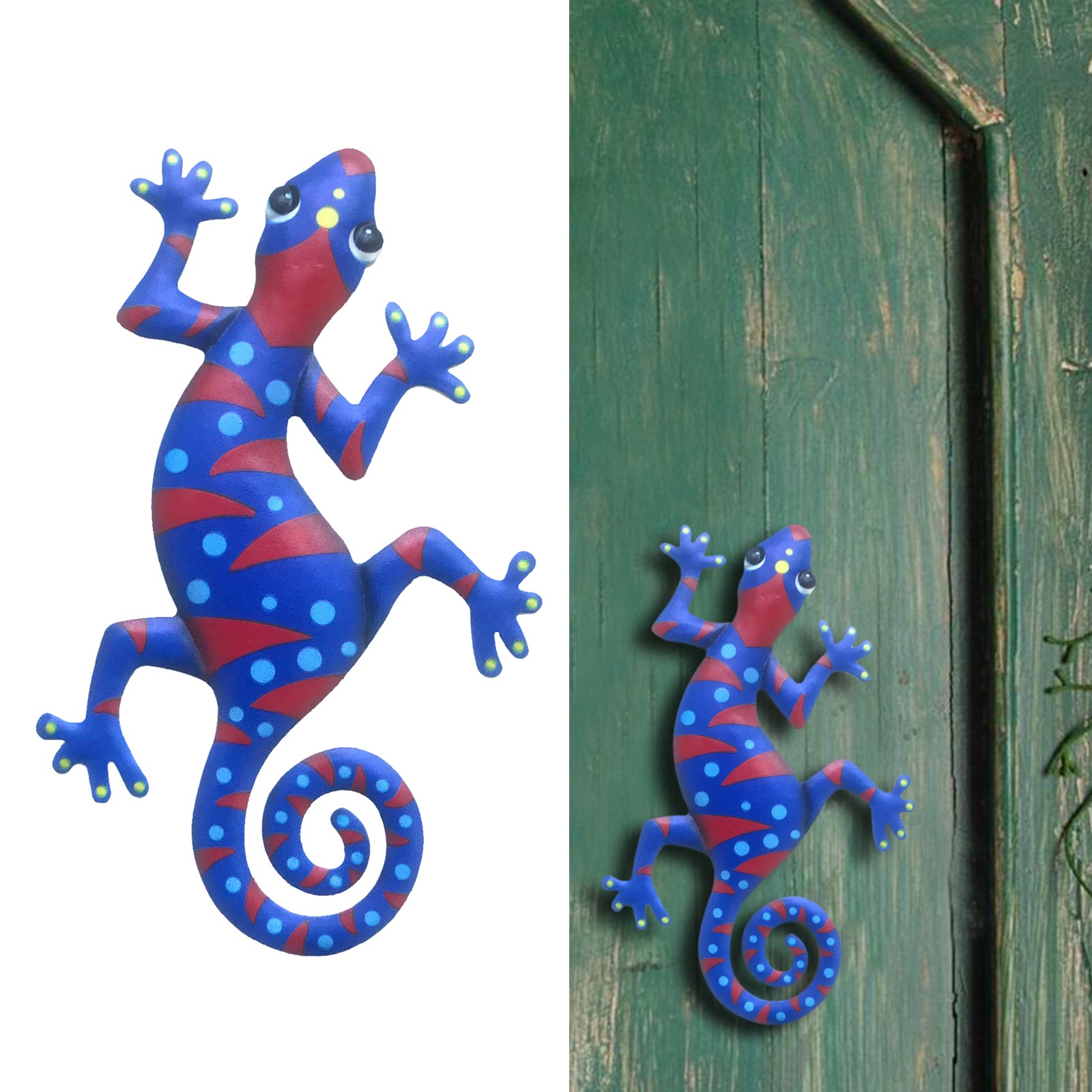 Metal Gecko Wall Decor Lizard Hang for Home Garden Patio Fence Ornament blue 3